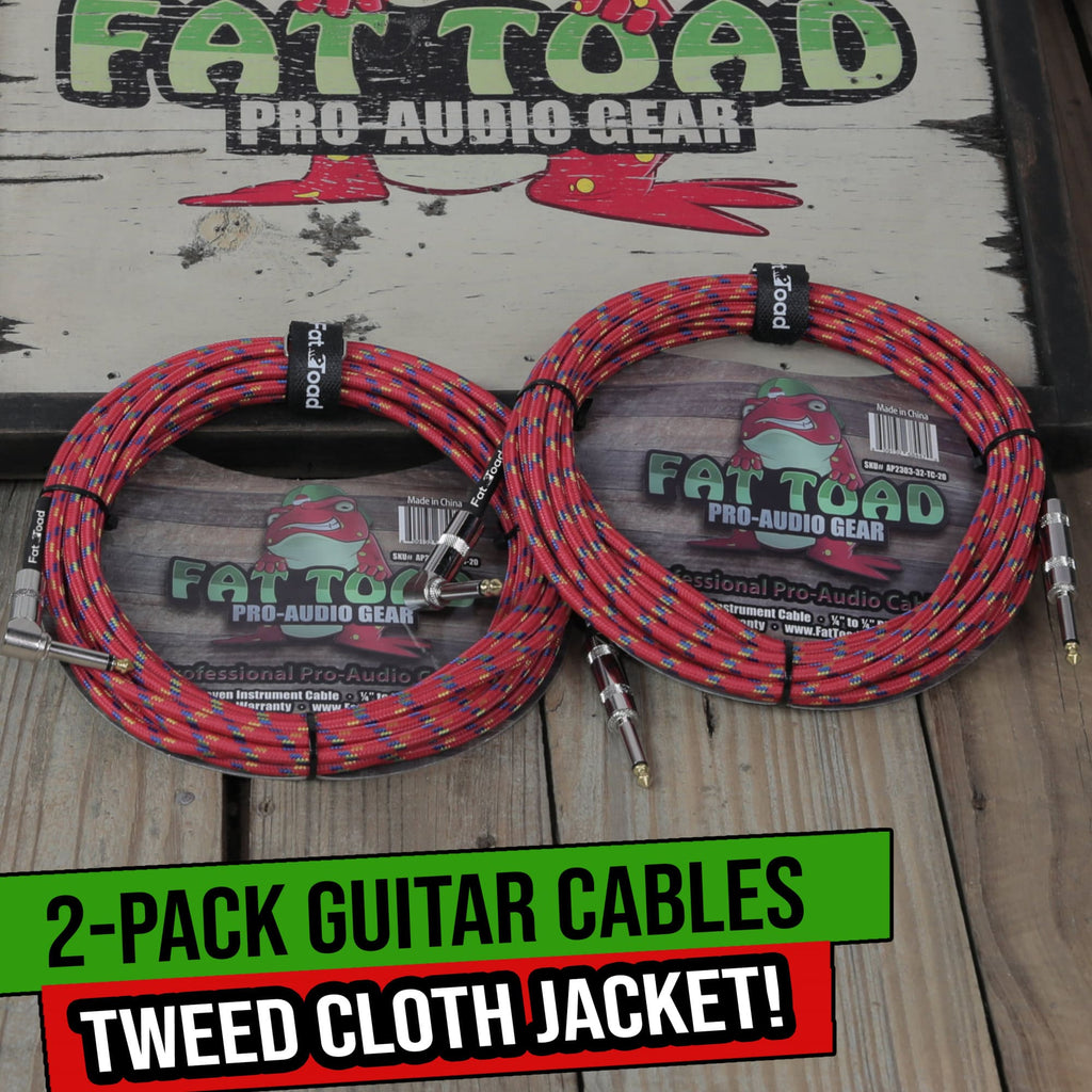 Guitar Cables (2 Pack) Right Angle to Straight-End Instrument Cord Tweed Cloth Jacket by FAT TOAD | Braided Woven 20 FT 1/4 Inch Gold Jack TS for Electric Guitar Pedal, Bass, Audio Speaker, Amplifier GeekStands.com