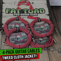 Guitar Cords (4 Pack) Right Angle to Straight-End Instrument Cable Tweed Cloth Jacket by FAT TOAD | Braided Woven 20FT 1/4 Inch Jack TS for Electric Guitar, Bass, AMP | Shielded 24 AWG Patch Conductor GeekStands.com