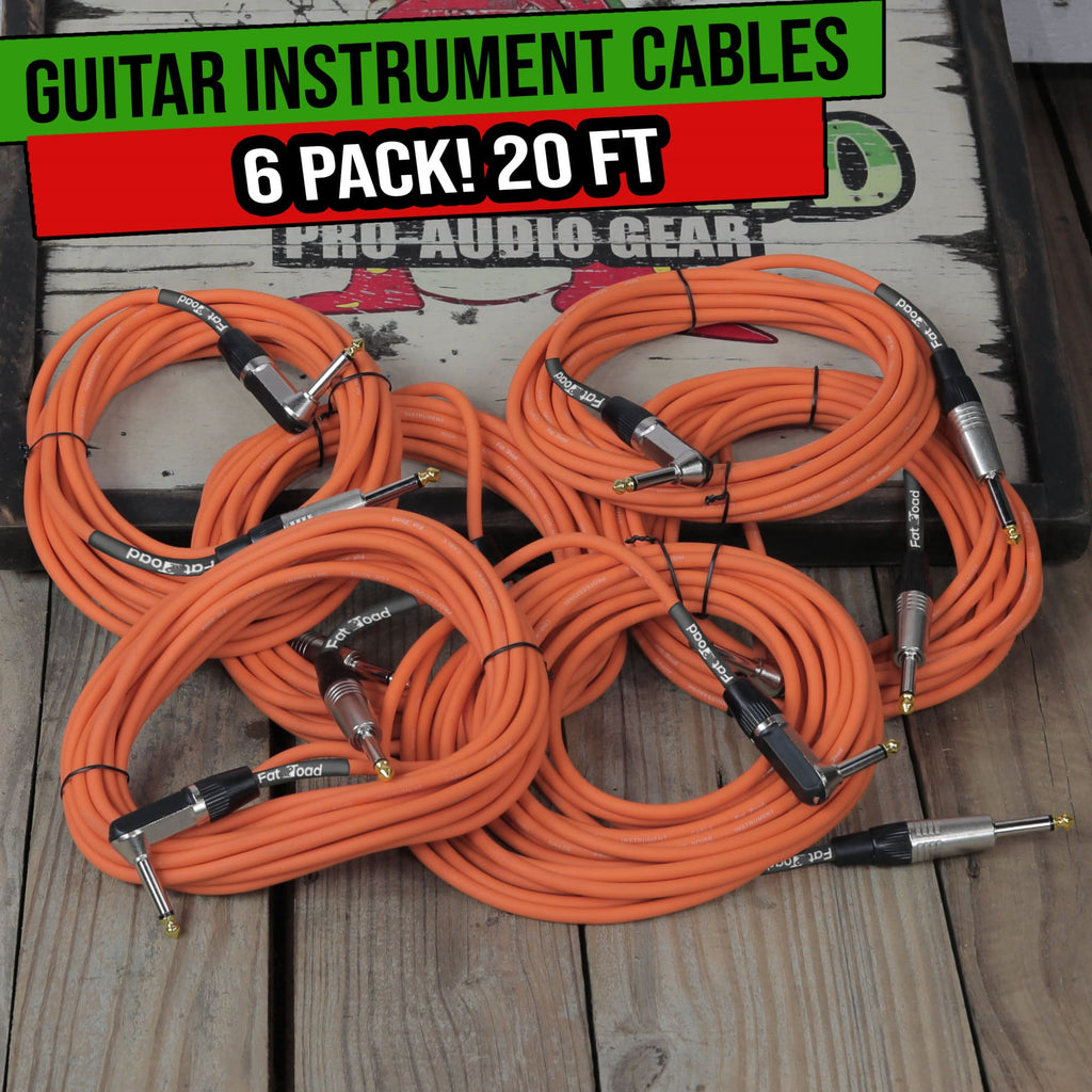 Guitar Cables (6 Pack) Right Angled Instrument Cord by FAT TOAD | 20FT 1/4 Quarter Inch Straight-End 20 GA Wires for Electric Guitar Pedal, Bass, Keyboards, Speaker Amplifier & Audio Studio Recording GeekStands.com