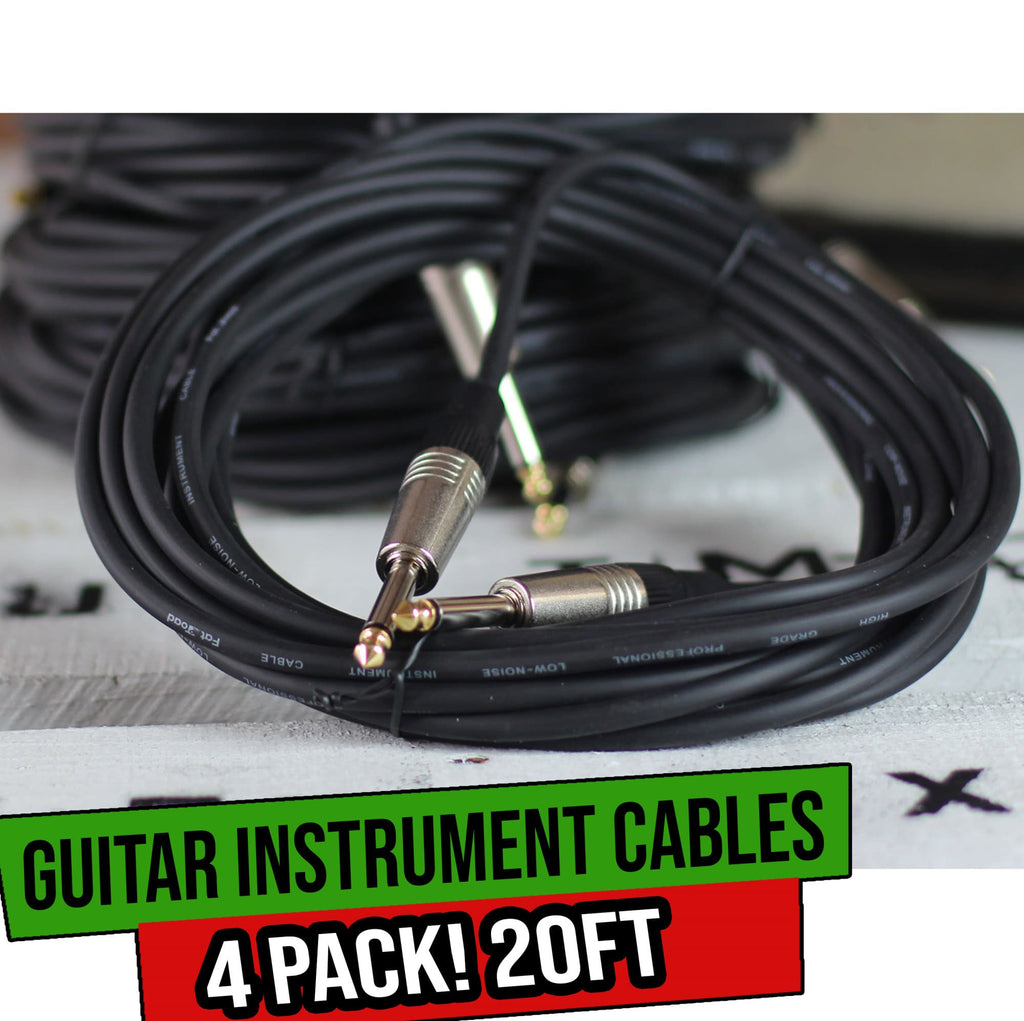 Guitar Cables (4 Pack) Instrument Cord by FAT TOAD | 24 AWG Patch Conductor for Electric or Acoustic Guitar, Bass, Amps, Keyboards & Pro-Audio DJ Recording Studio PA | 20FT 1/4 Inch Straight-End Wires GeekStands.com