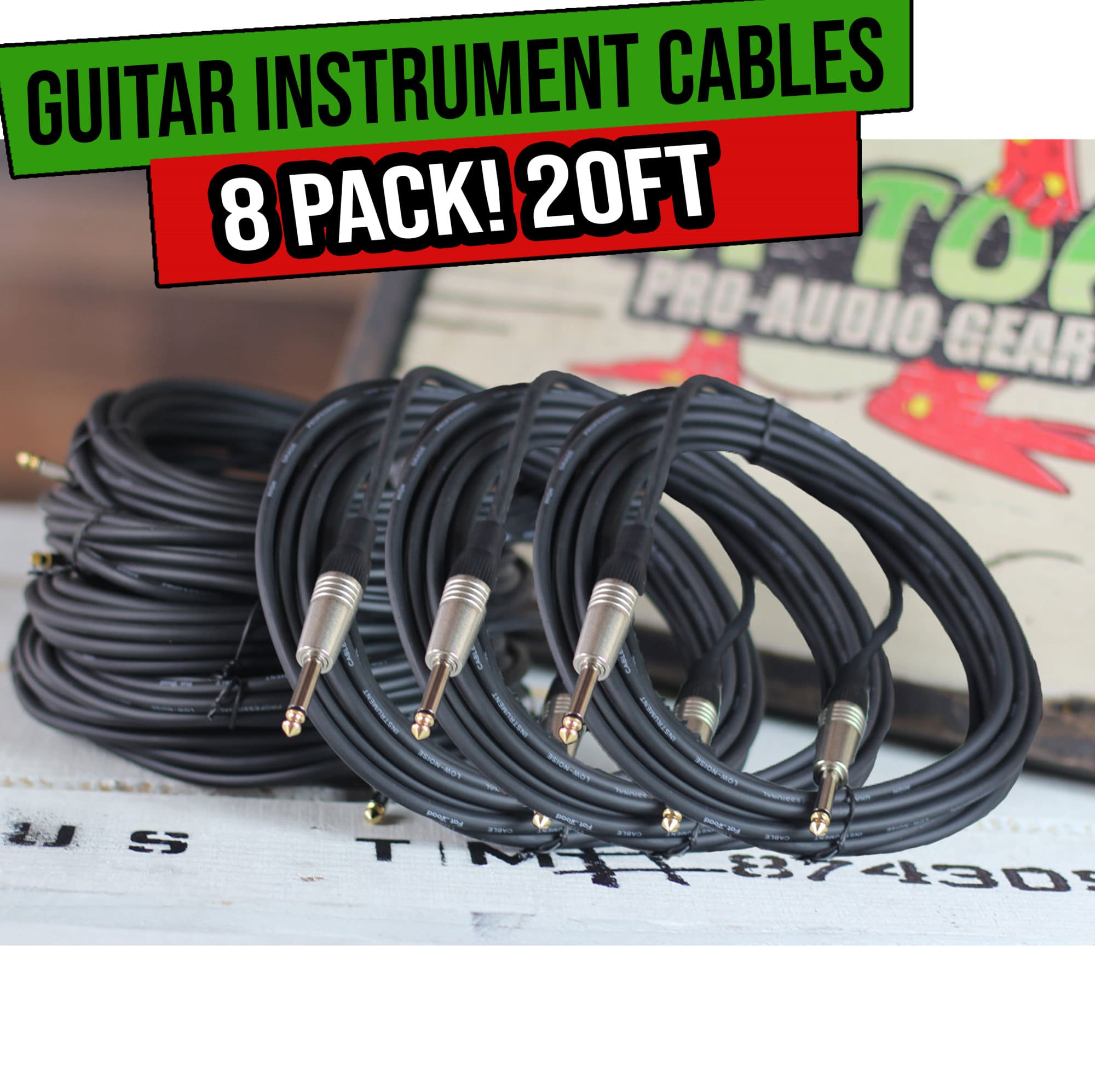 Guitar Cables (4 Pack) Instrument Cord by FAT TOAD | 24 AWG Patch Conductor for Electric or Acoustic Guitar, Bass, Amps, Keyboards & Pro-Audio DJ Recording Studio PA | 20FT 1/4 Inch Straight-End Wires GeekStands.com