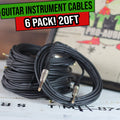Guitar Cords (6 Pack) Instrument Cable by FAT TOAD | 20FT Wires 1/4 Inch Gold Straight-End for Electric, Acoustic, Bass, Keyboards, Speakers, Sound AMP & Music Recording Studio | Shielded 24 AWG Patch GeekStands.com