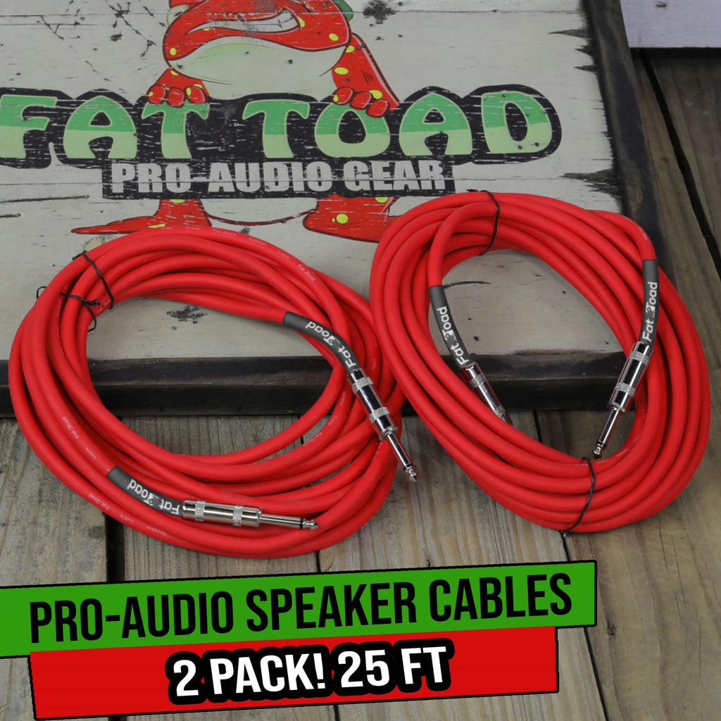 1/4" to 1/4 Male Jack Speaker Cables (2 Pack) by FAT TOAD | 25ft Professional Pro Audio Red DJ Speakers PA Patch Cords | Quarter Inch 12 AWG Gauge Wire for Amp, Music Studio Recording & Stage Gear GeekStands.com