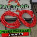 1/4" to 1/4 Male Jack Speaker Cables (2 Pack) by FAT TOAD | 25ft Professional Pro Audio Red DJ Speakers PA Patch Cords | Quarter Inch 12 AWG Gauge Wire for Amp, Music Studio Recording & Stage Gear GeekStands.com