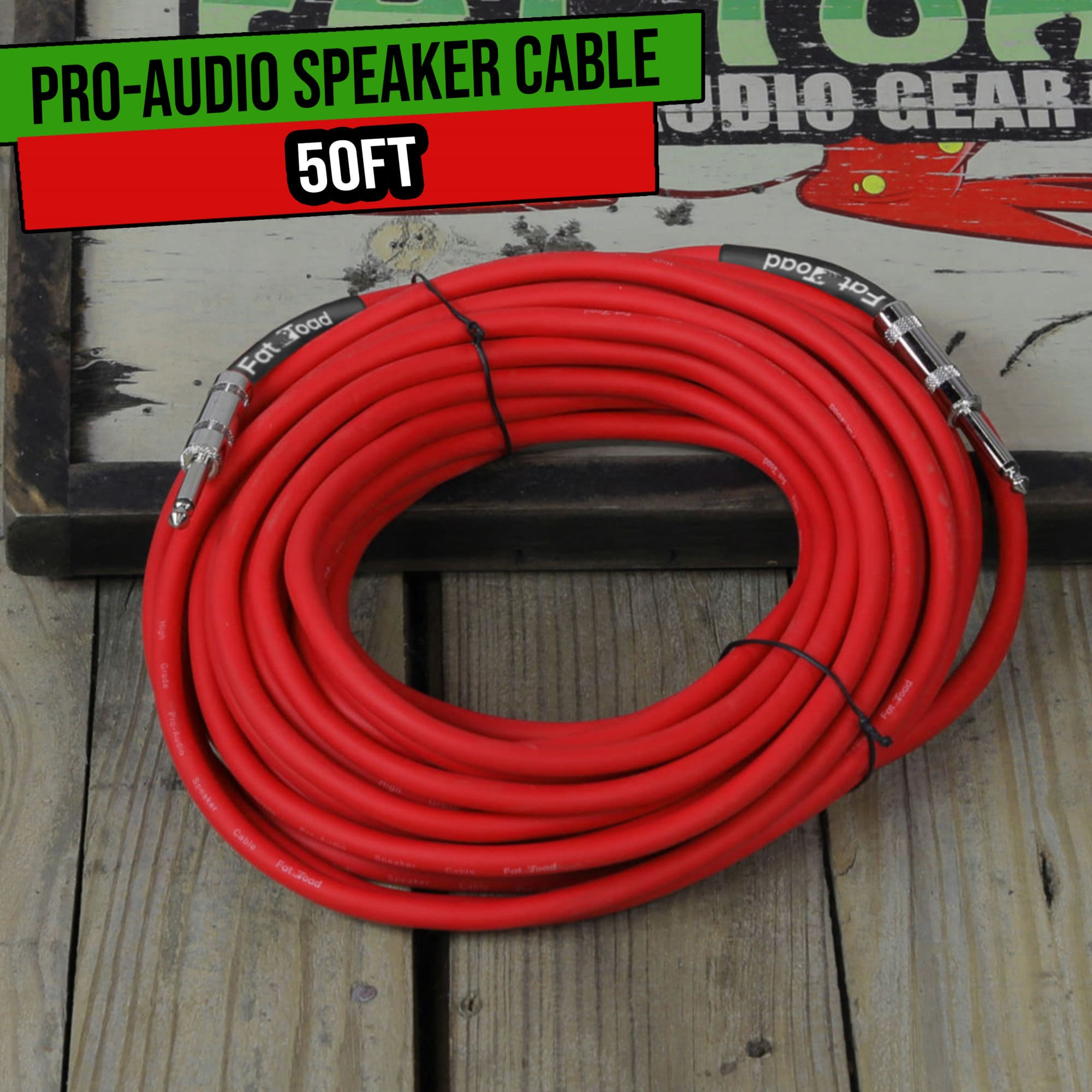 1/4" to 1/4 Speaker Cable by FAT TOAD | 50ft Professional Pro Audio Red DJ Speaker PA Patch Cord Quarter inch Male Jack | 12 AWG Gauge Wire for Impeccable Studio Recording & Stage Performance AMP Gear GeekStands.com