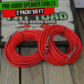 1/4" to 1/4 Male Jack Speaker Cables (2 Pack) by FAT TOAD | 50ft Professional Pro Audio Red DJ Speakers PA Patch Cords | Quarter Inch 12 AWG Gauge Wire for Amp, Music Studio Recording & Stage Gear GeekStands.com