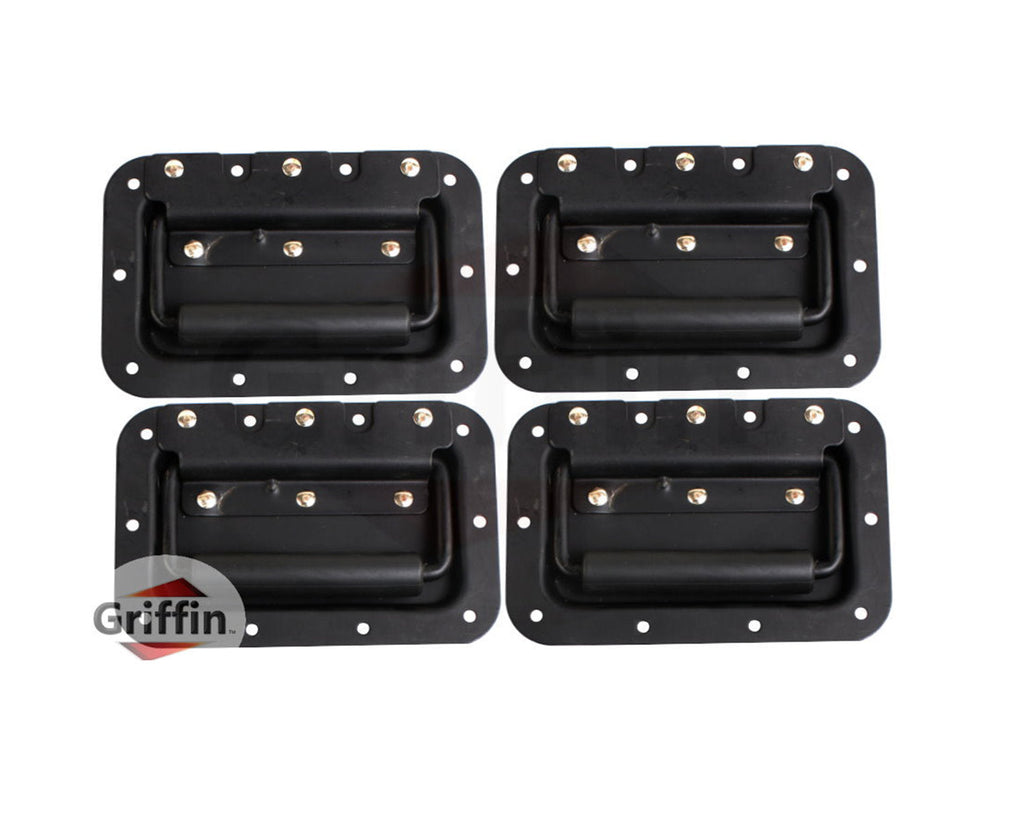 Speaker Cabinet Handles for DJ PA Rack Road Case (Set of 4) by GRIFFIN - Flush Spring Loaded Recessed Metal Flip Pull, Rubber Padding for Trunk Chest GeekStands.com