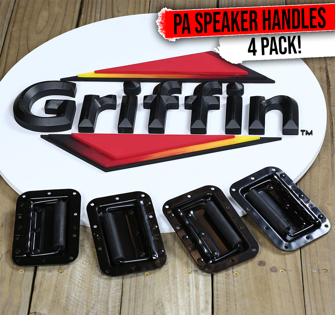 Flush Speaker Cabinet Handles for DJ PA Rack Road Case (Set of 4) by GRIFFIN | Spring Loaded Recessed Metal Flip Pull with Rubber Padding for Trunk Chest Flight Carry Case | Pro-Audio Stage Gear Parts GeekStands.com