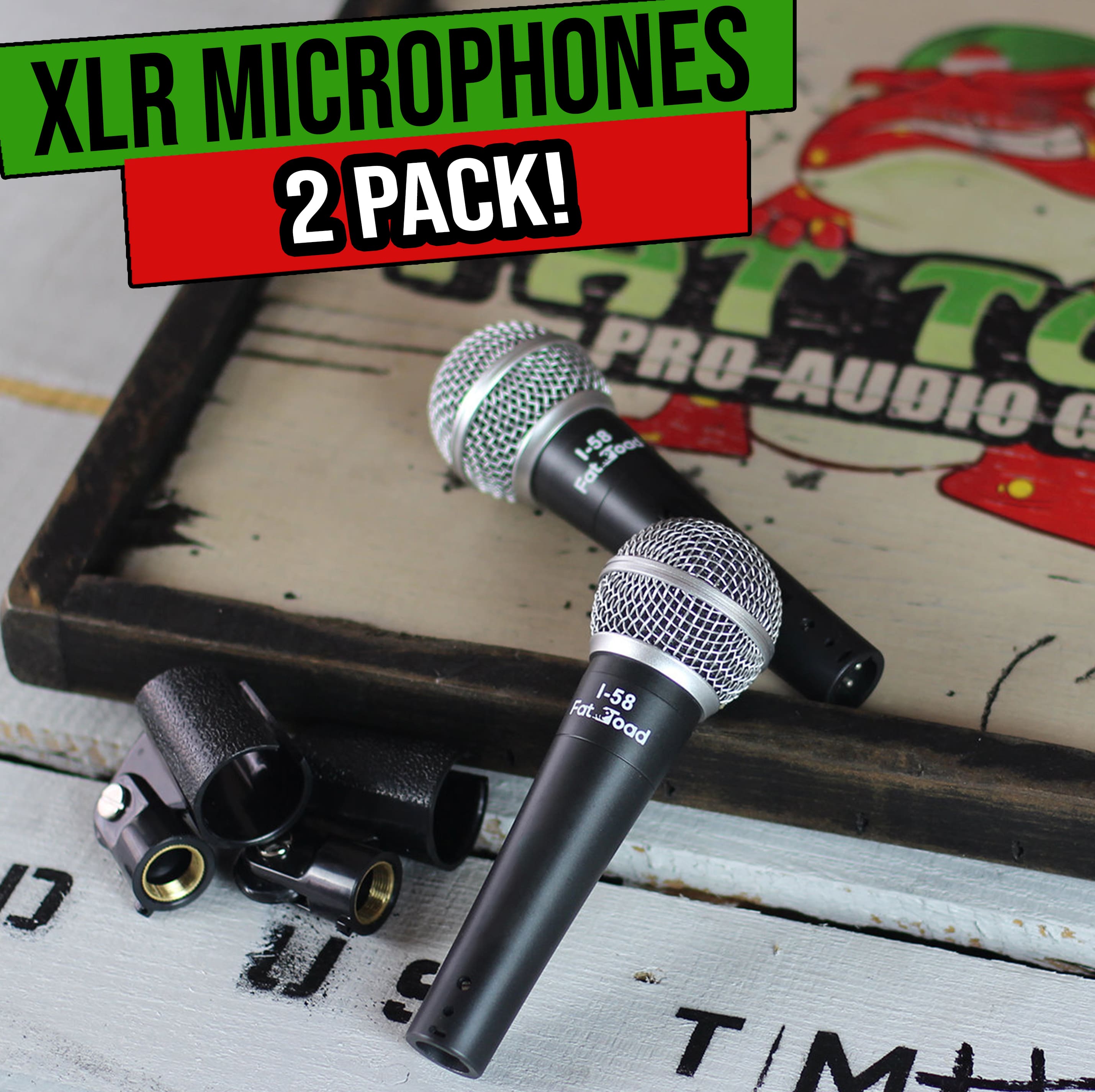 Dynamic Vocal Microphones (2 Pack) with Clips FAT TOAD | Singing Wired Microphone for Music Instrument, Stage Performances & Home Studio Recording or DJ Karaoke | Cardioid Handheld, Unidirectional Mic GeekStands.com