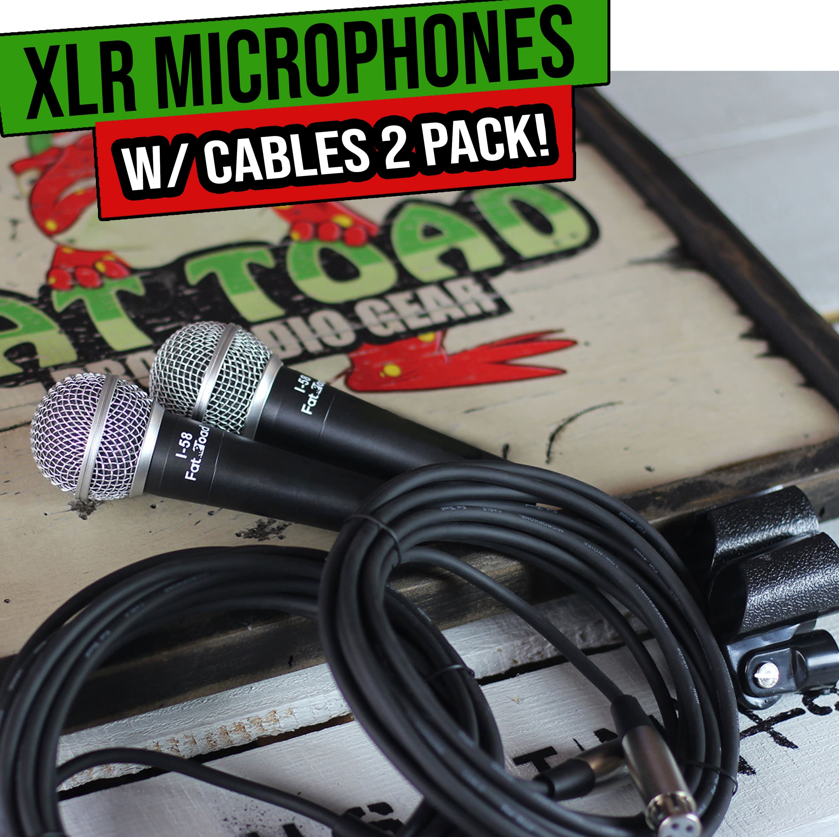 Vocal Microphones with XLR Mic Cables & Clips (2 Pack) FAT TOAD | Cardioid Dynamic Handheld for Home Studio Recording Package, Live Stage Singing, Adult DJ Karaoke | Pro Audio Mic Cords, 3-Pin Wire GeekStands.com