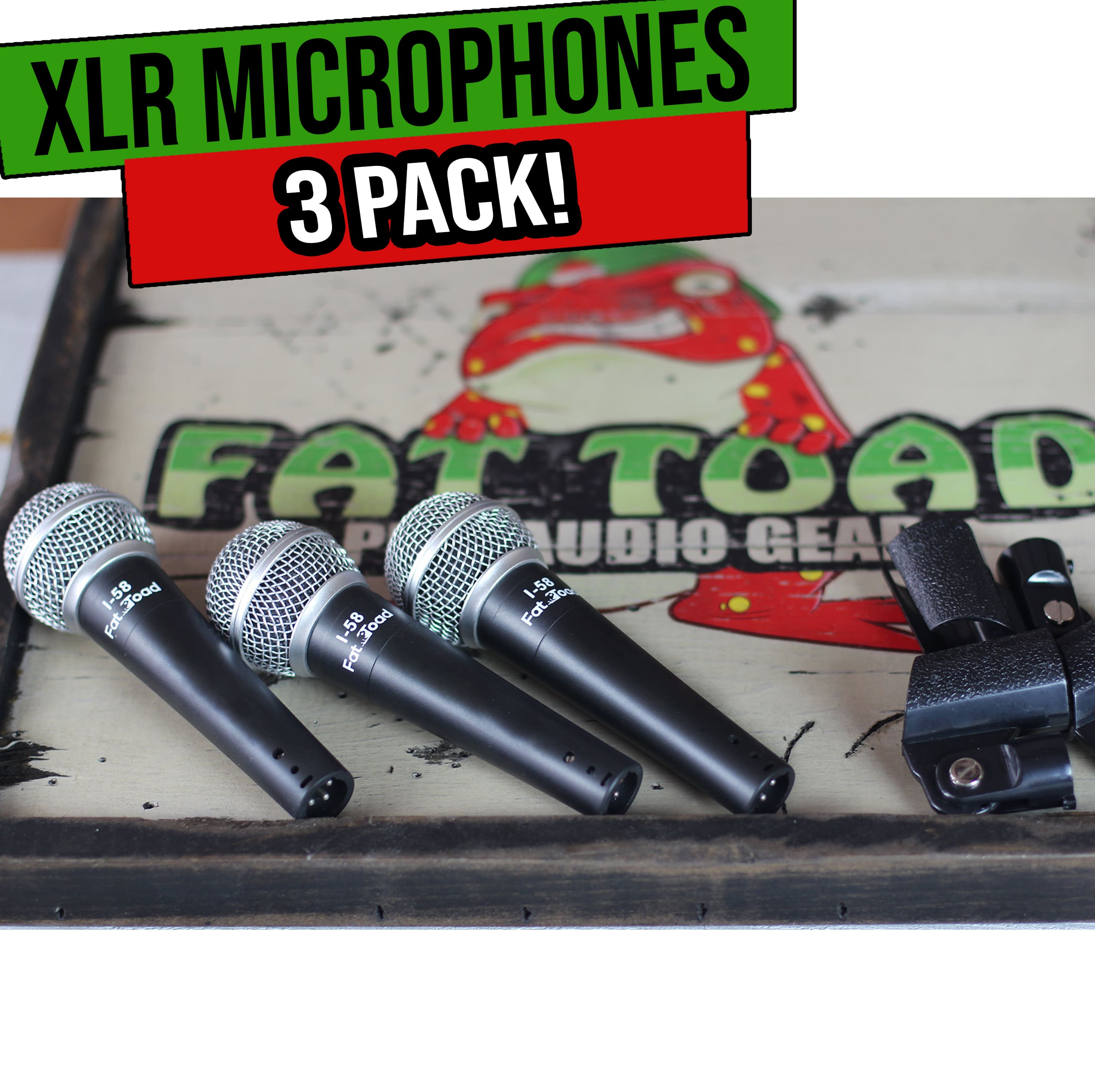Vocal Handheld Microphones & Clips (3 Pack) by FAT TOAD | Cardioid Dynamic, Wired Instrument Mic | Singing Microphone for Live Streaming, Music Stage Performances & Studio Recording or PA DJ Karaoke GeekStands.com