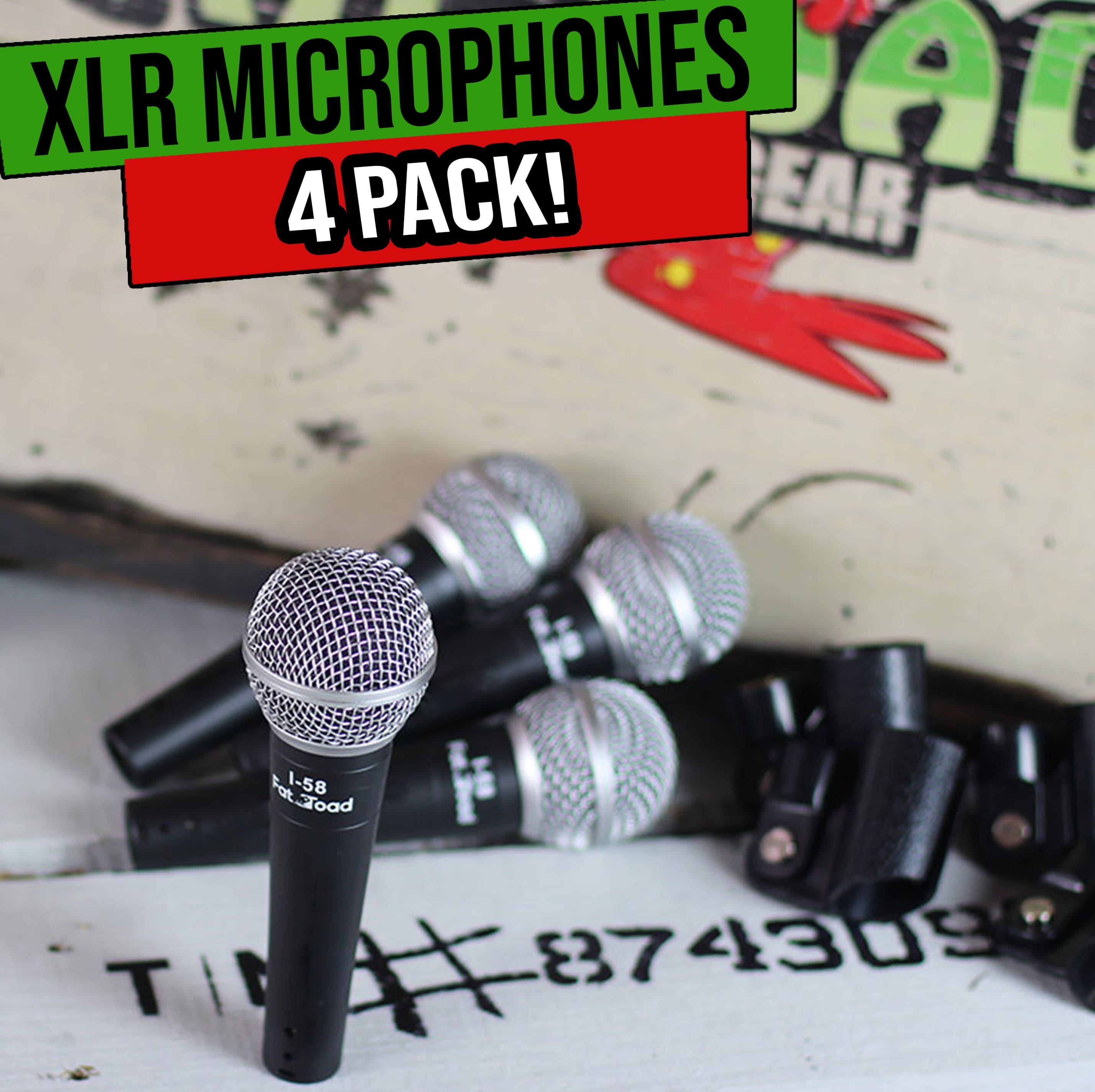 Cardioid Microphones with Clips (4 Pack) by FAT TOAD | Vocal Handheld, Wired Unidirectional Mic | Singing Microphone Designed for Music Stage Performances & Streaming Studio Recording or PA DJ Karaoke GeekStands.com