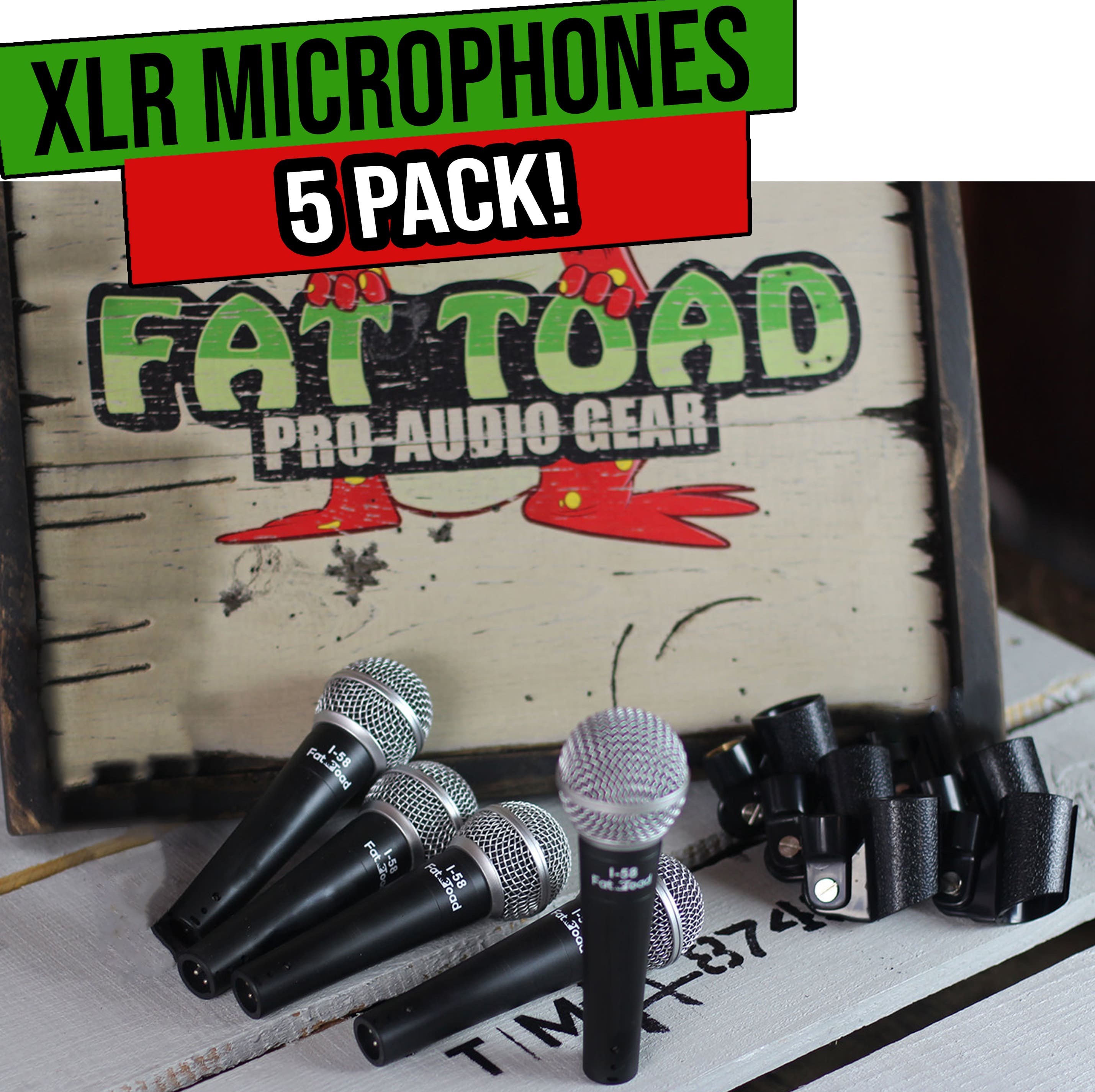 Studio Recording Microphones with Clips (5 Pack) by FAT TOAD | Vocal Handheld, Unidirectional Wired Mic | Professional Cardioid Dynamic Singing Microphone for Music Stage Performances or PA DJ Karaoke GeekStands.com