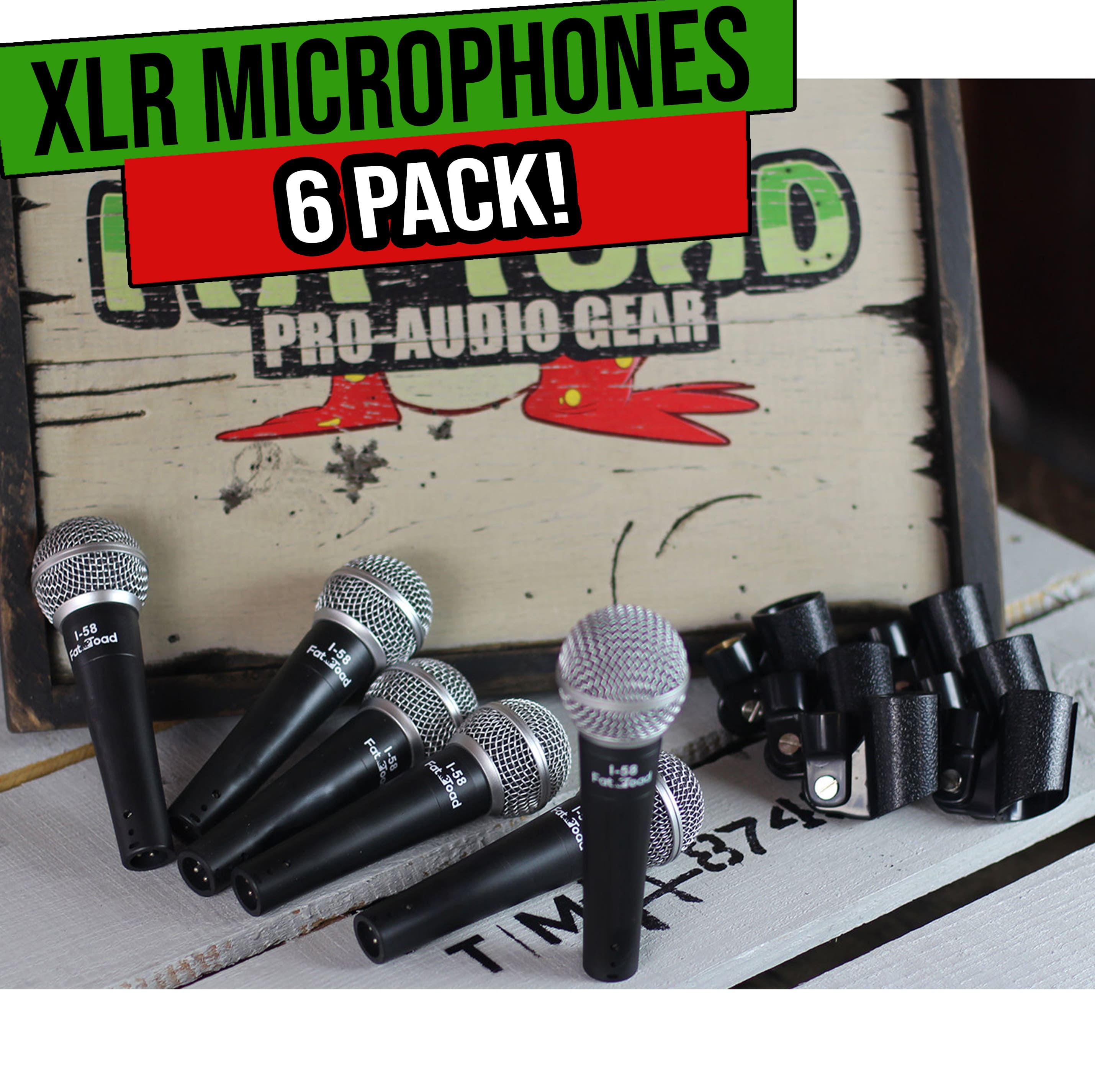 Professional Cardioid Dynamic Microphones & Clips (6 Pack) by FAT TOAD | Vocal Handheld, Unidirectional Mic | Singing Microphone Designed for Music Stage Performances & Studio Recording or DJ Karaoke GeekStands.com
