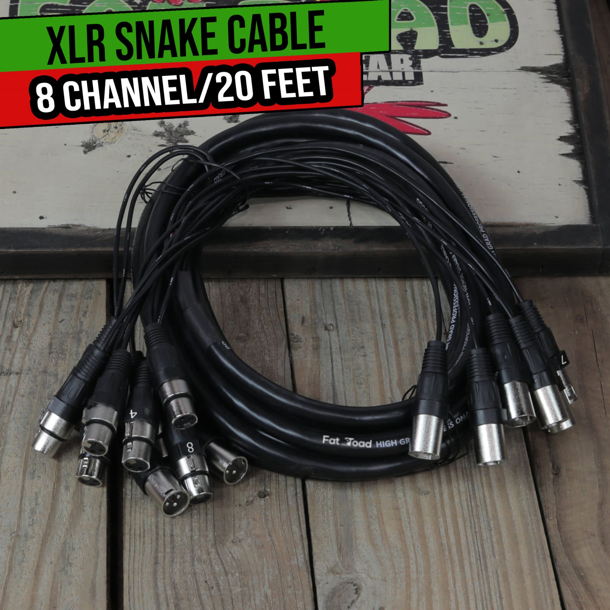 XLR Snake Cable (8 Channels) 20 FT by FAT TOAD | Patch Studio, Stage, Live Sound Recording Multicore Cords | Pro Audio Shielded Female to Male Microphone Cables for DJ Digital Mixers or PA Amplifiers GeekStands.com
