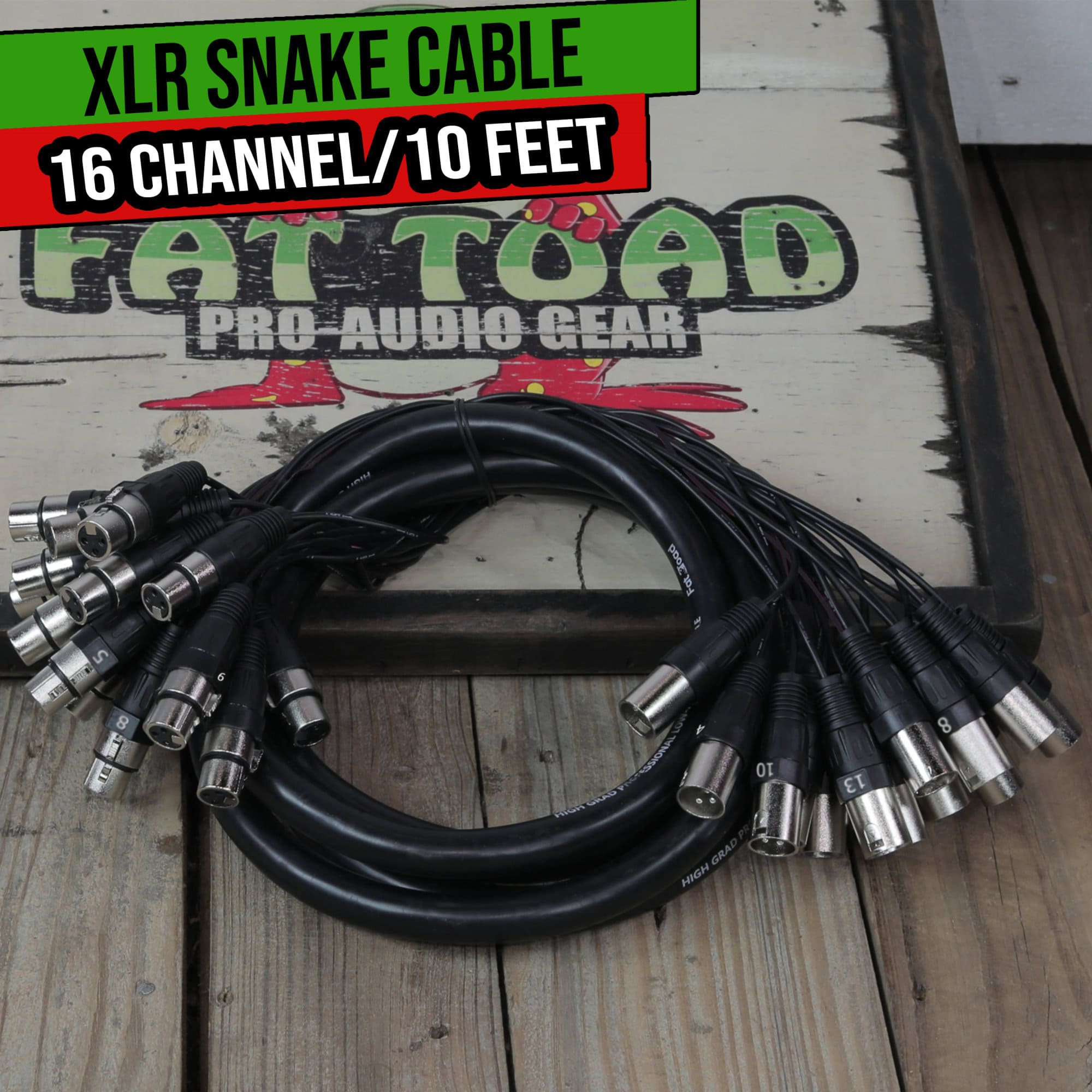 XLR Snake Cable (16 Channels) 10FT by FAT TOAD | Patch Studio, Stage, Live Sound Recording Multicore Cords | Pro Audio Shielded Double-Sided Microphone Wires for Interface Hub, DJ Digital Mixers, Amps GeekStands.com