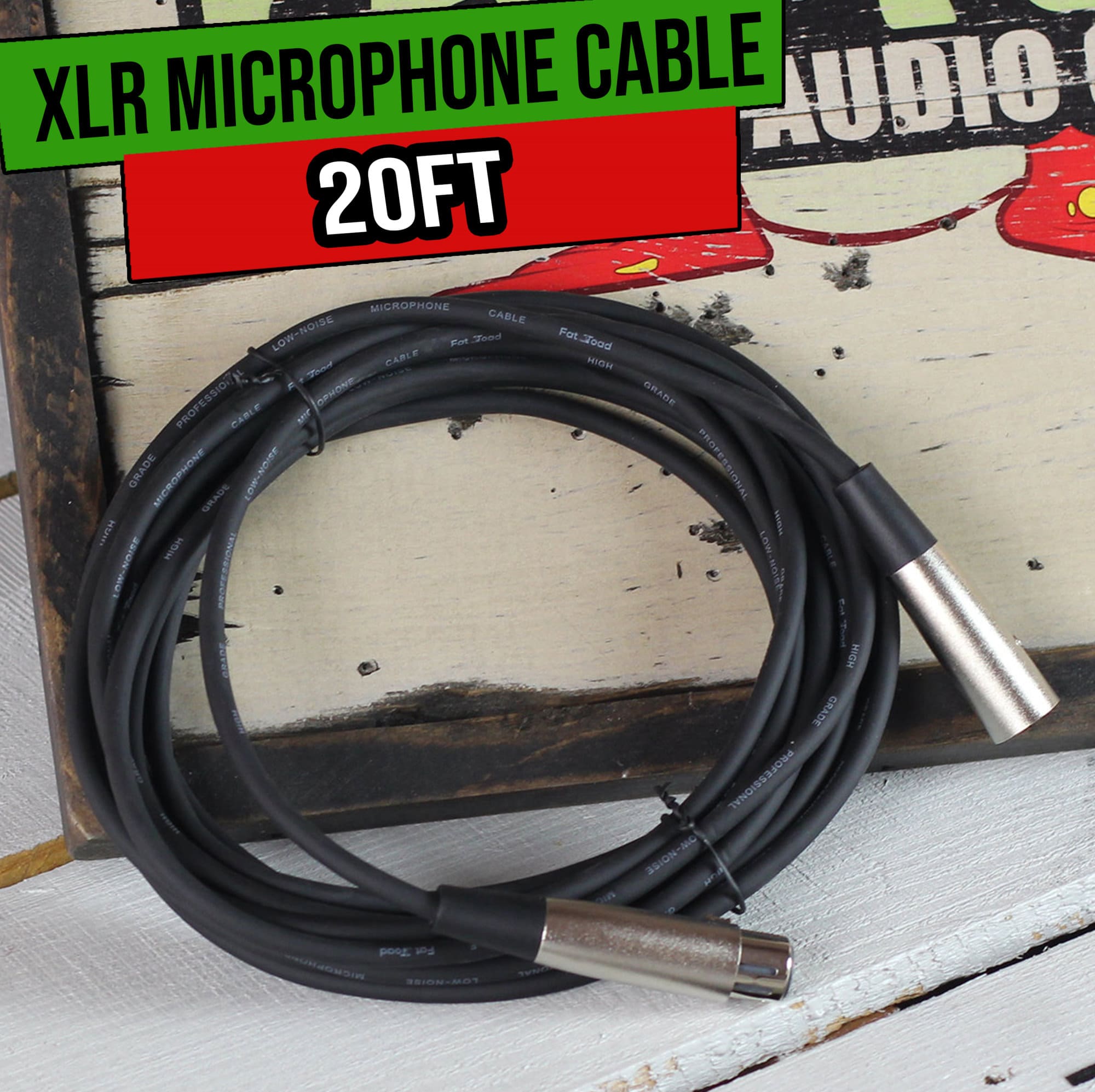 XLR Microphone Cable by FAT TOAD | 20ft Professional Pro Audio Mic Cord Extension Patch with Male to Female Lo-Z Connector | 24 AWG Wire & Balanced for Recording Studio Mixer & Live Sound Stage Gear GeekStands.com