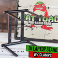Folding DJ Laptop Stand with Sub-tray Shelf by FAT TOAD | Pro Audio Computer Table Top Rack Stand Mount for iPads, Mixer Controller & Tablets | Portable PC Gear Clamp Holder | Stage Booth, Home Office GeekStands.com