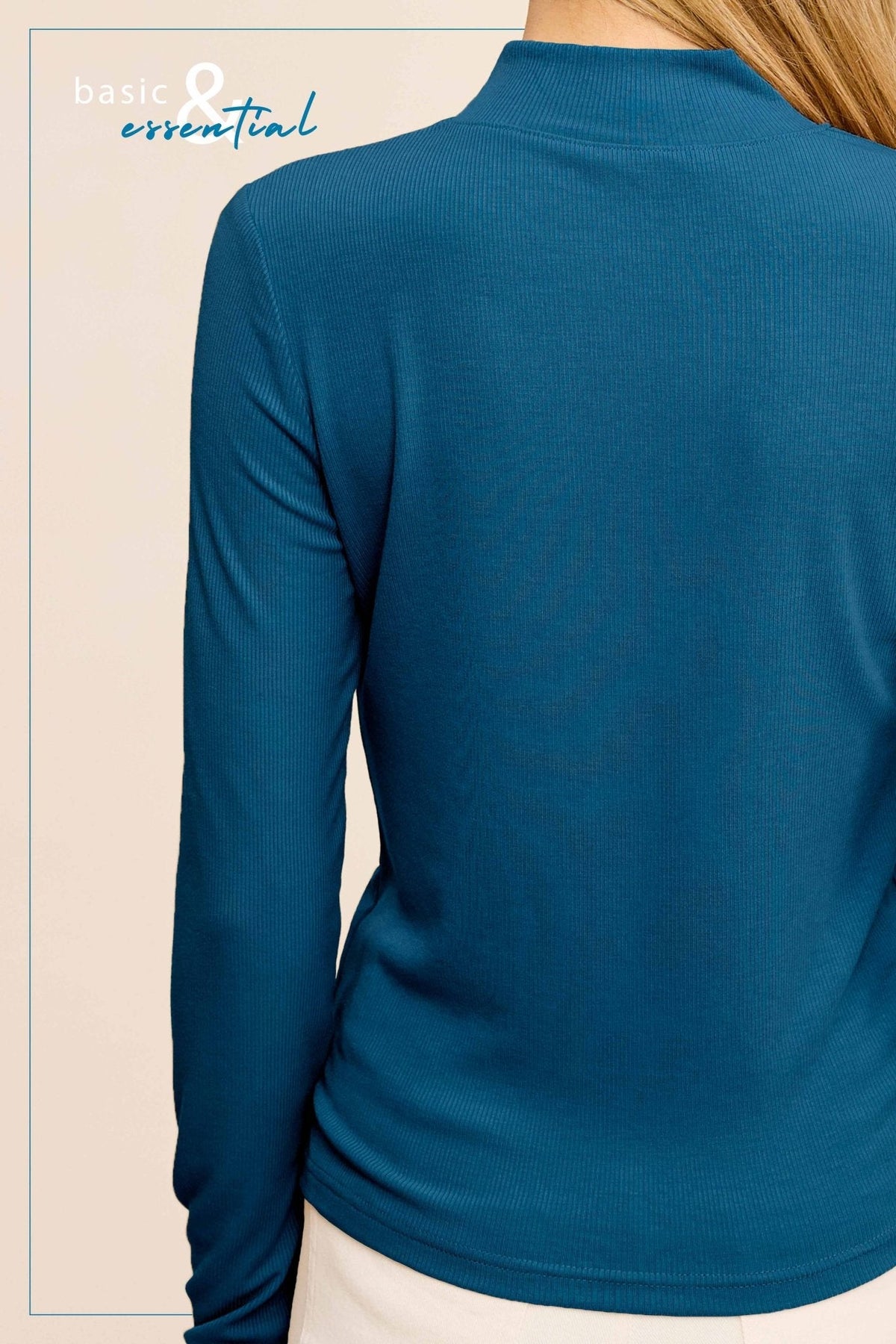 La Miel Ribbed Long Sleeve Mock Neck Western Basics Top — Layering Staple (4 Colors: Red, Teal, Black, Brown) Cowhide and Conchos