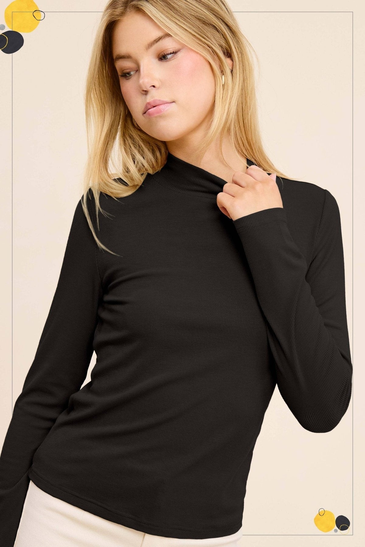 La Miel Ribbed Long Sleeve Mock Neck Western Basics Top — Layering Staple (4 Colors: Red, Teal, Black, Brown) Cowhide and Conchos