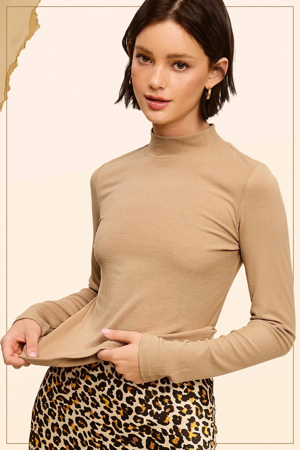 La Miel Ribbed Long Sleeve Mock Neck Western Basics Top — Layering Staple (4 Colors: Red, Teal, Black, Brown) Cowhide and Conchos