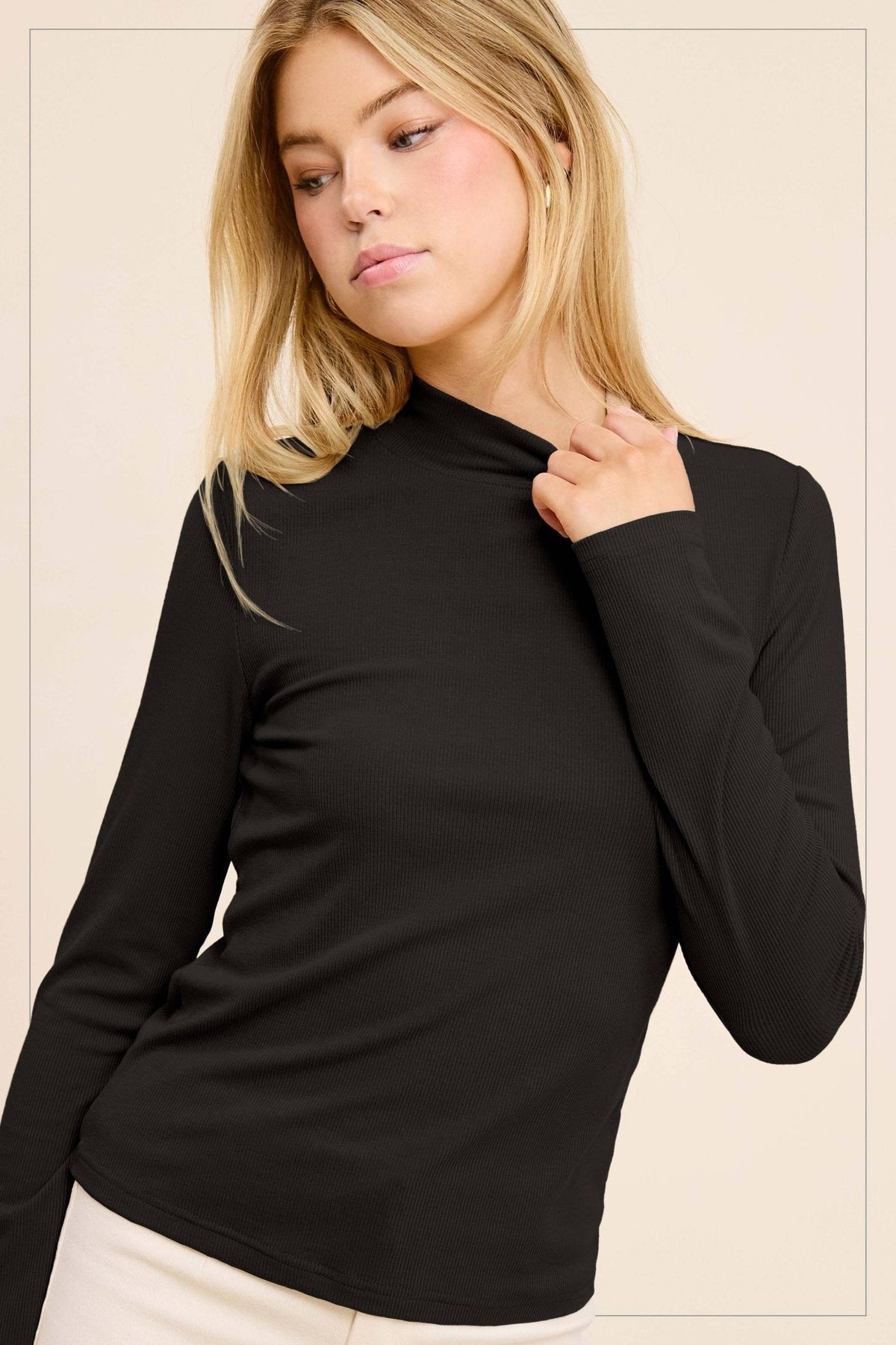 La Miel Ribbed Long Sleeve Mock Neck Western Basics Top — Layering Staple (4 Colors: Red, Teal, Black, Brown) Cowhide and Conchos