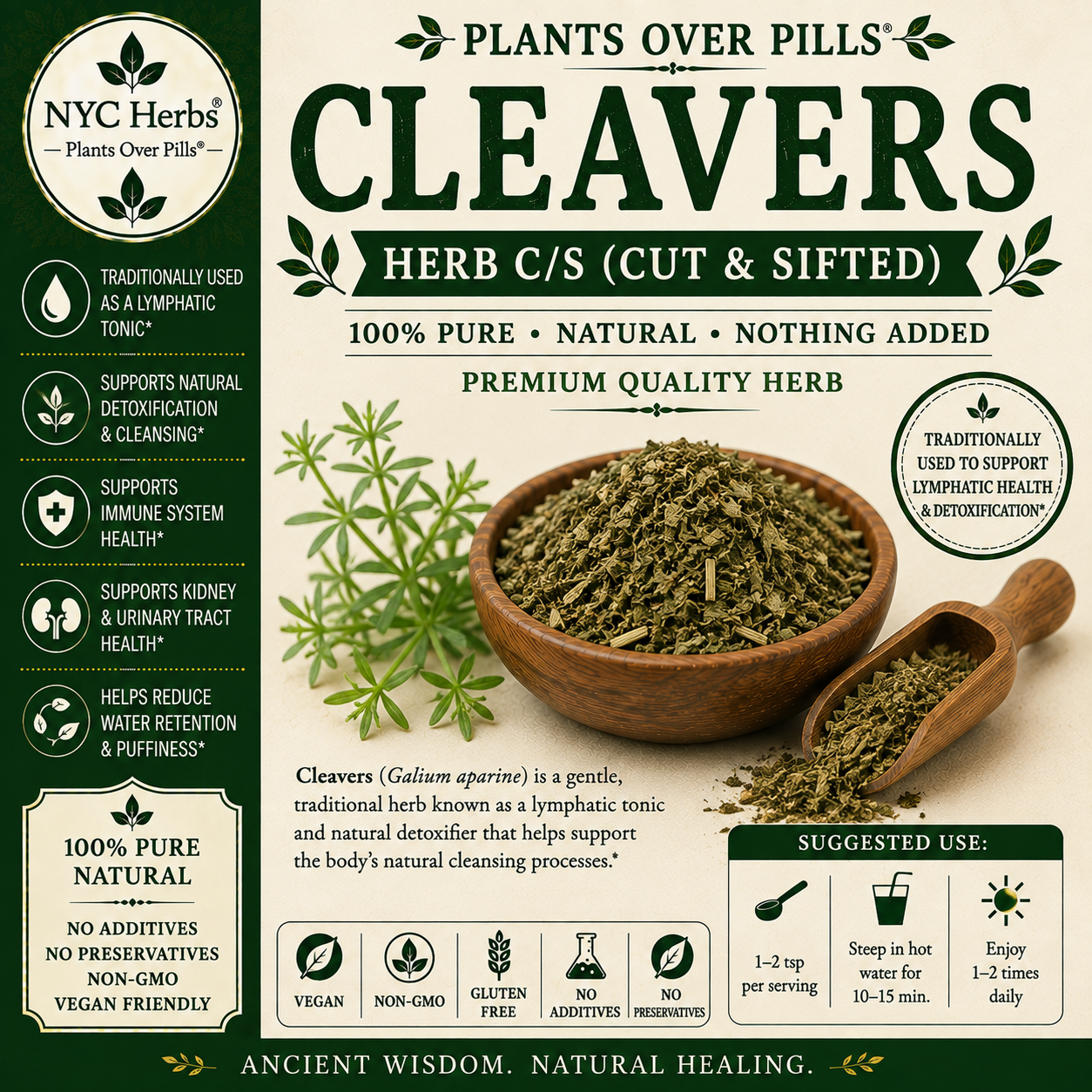 Cleavers Herb | Lymphatic Cleanse & Fluid Balance NYC Herbs®