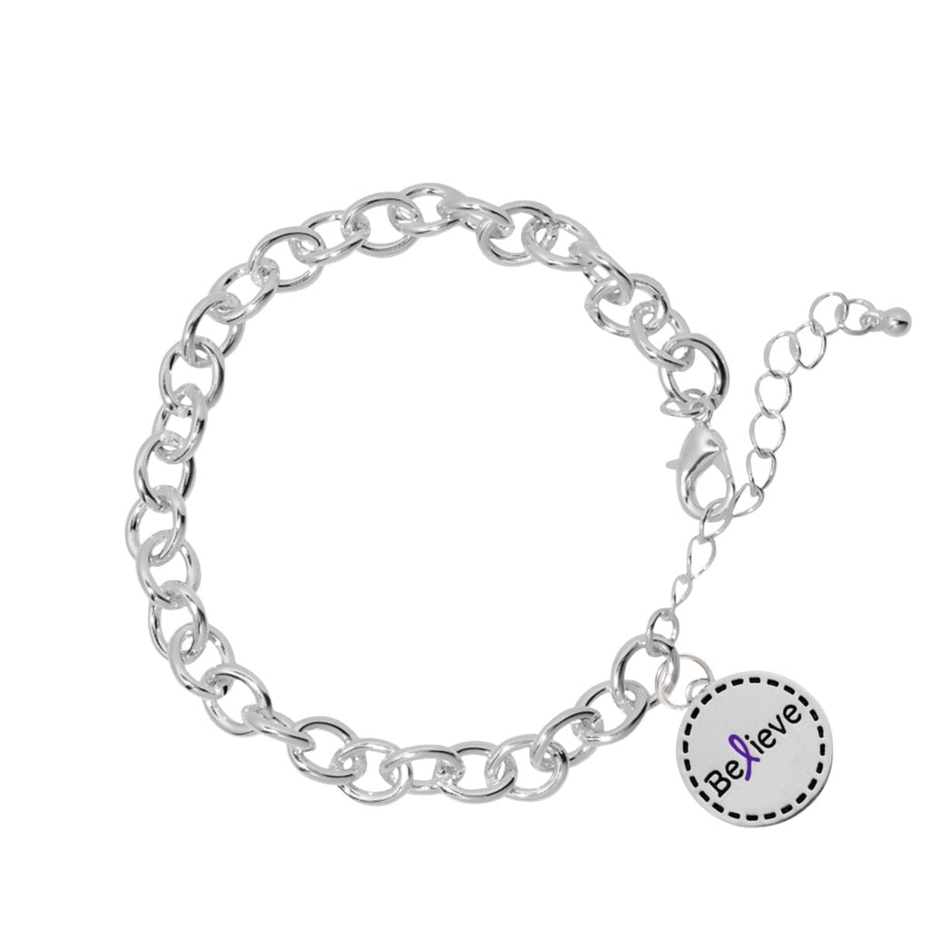 Round Believe Charm Purple Ribbon Link Style Chunky Bracelets The Awareness Company