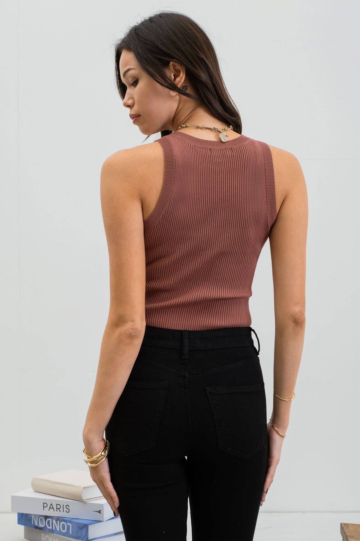 Blu Pepper Round Neck Sweater Knit Western Tank Top — Sleeveless Ribbed Transition Piece (3 Colors) Cowhide and Conchos