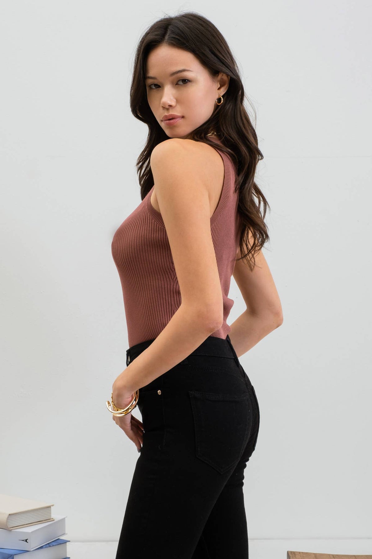 Blu Pepper Round Neck Sweater Knit Western Tank Top — Sleeveless Ribbed Transition Piece (3 Colors) Cowhide and Conchos