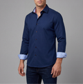 Paul// Cotton Knit-Stretch Button-Up Shirt With Contrast Details // Navy // Tailored Fit (Fitted) LEVINAS® Official