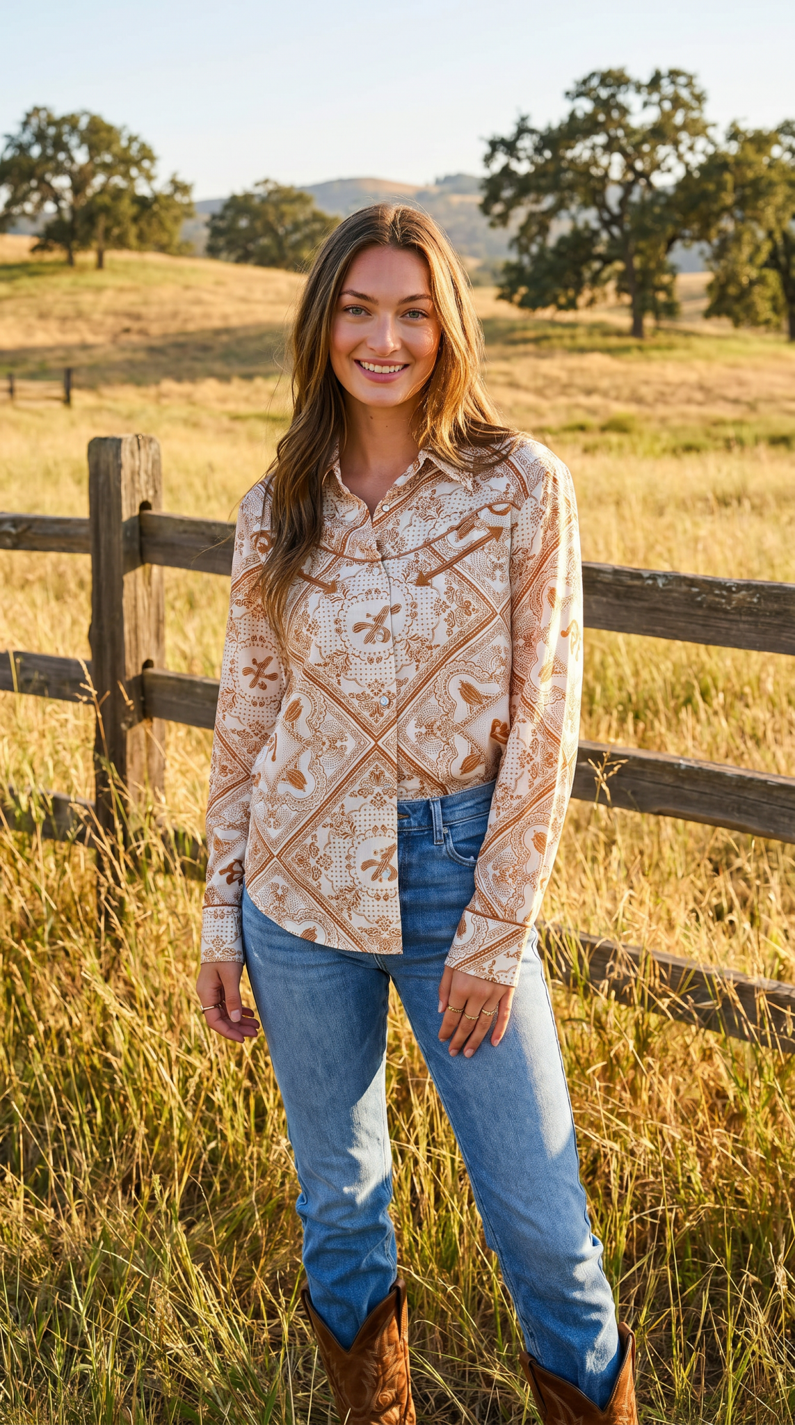 Blue B "Rust Bandana" Vintage Western Snap-Front Shirt — Buttery-Soft 100% Rayon Cowgirl Outlaw Cowhide and Conchos