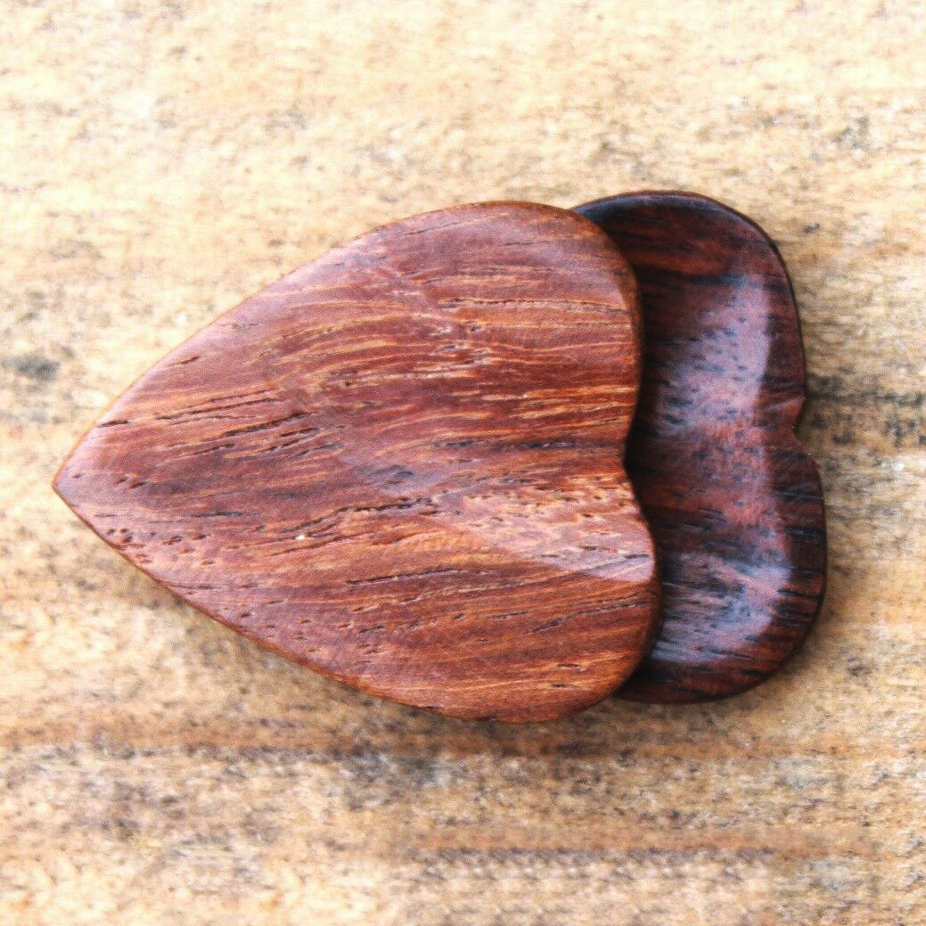 Rosewood Guitar Or Bass Pick - 3.0 mm Ultra Heavy Gauge - Heart Shaped - Natural Finish Handmade Specialty Exotic Plectrum Exotic Plectrums