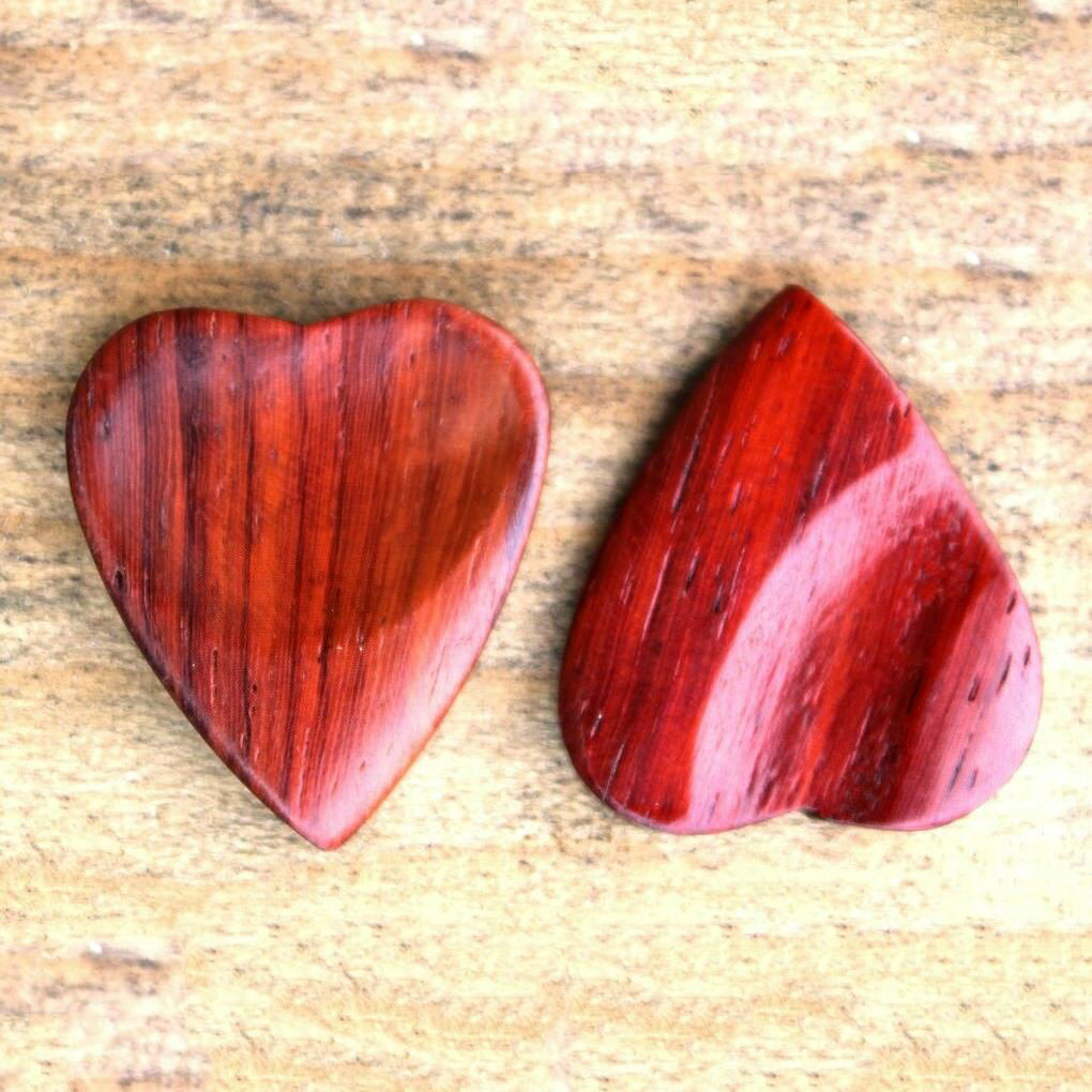 Padauk Wood Guitar Or Bass Pick - 3.0 mm Ultra Heavy Gauge - Heart Shaped - Natural Finish Handmade Specialty Exotic Plectrum Exotic Plectrums