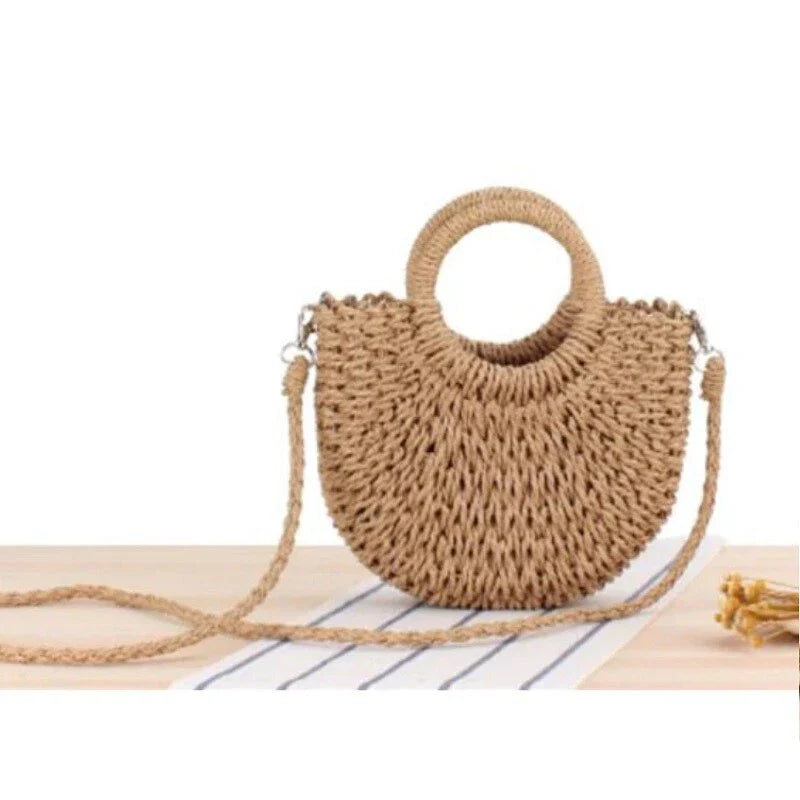 Summer Top Handle Semi Circle Straw Bag Fashion Hut Jewelry