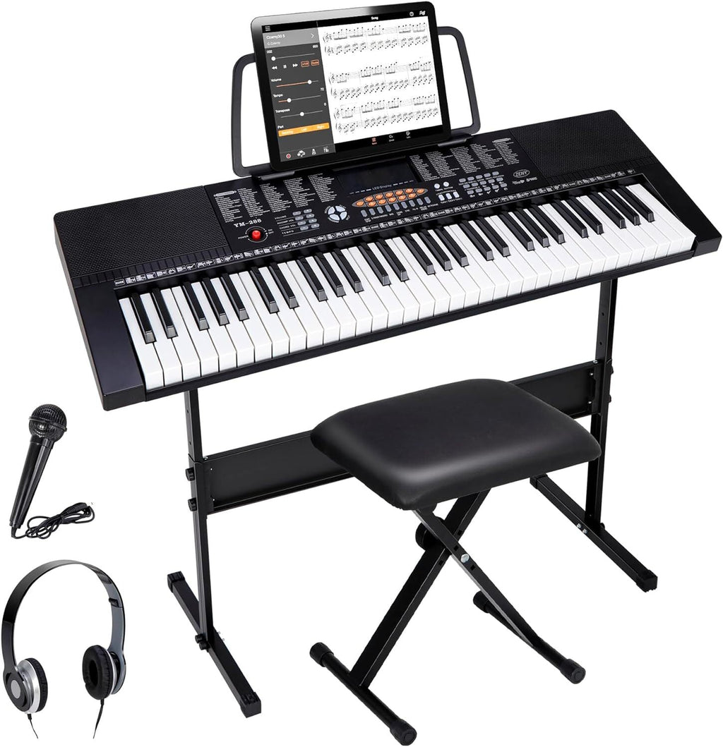 61 Key Electronic Keyboard Piano with Stool Headphones Microphone Stand Portable MindFreakArtistry