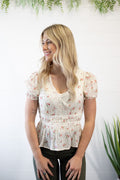 Blu Pepper "Salina" Western Crochet Lace Trim V-Neck Top — Red & Olive Floral Print Cowhide and Conchos