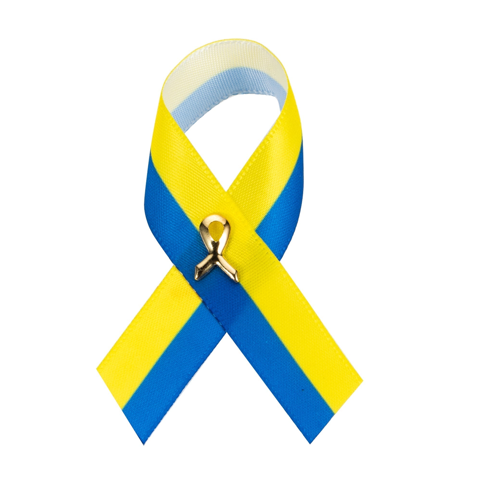 Satin Blue & Yellow Ribbon Pins The Awareness Company