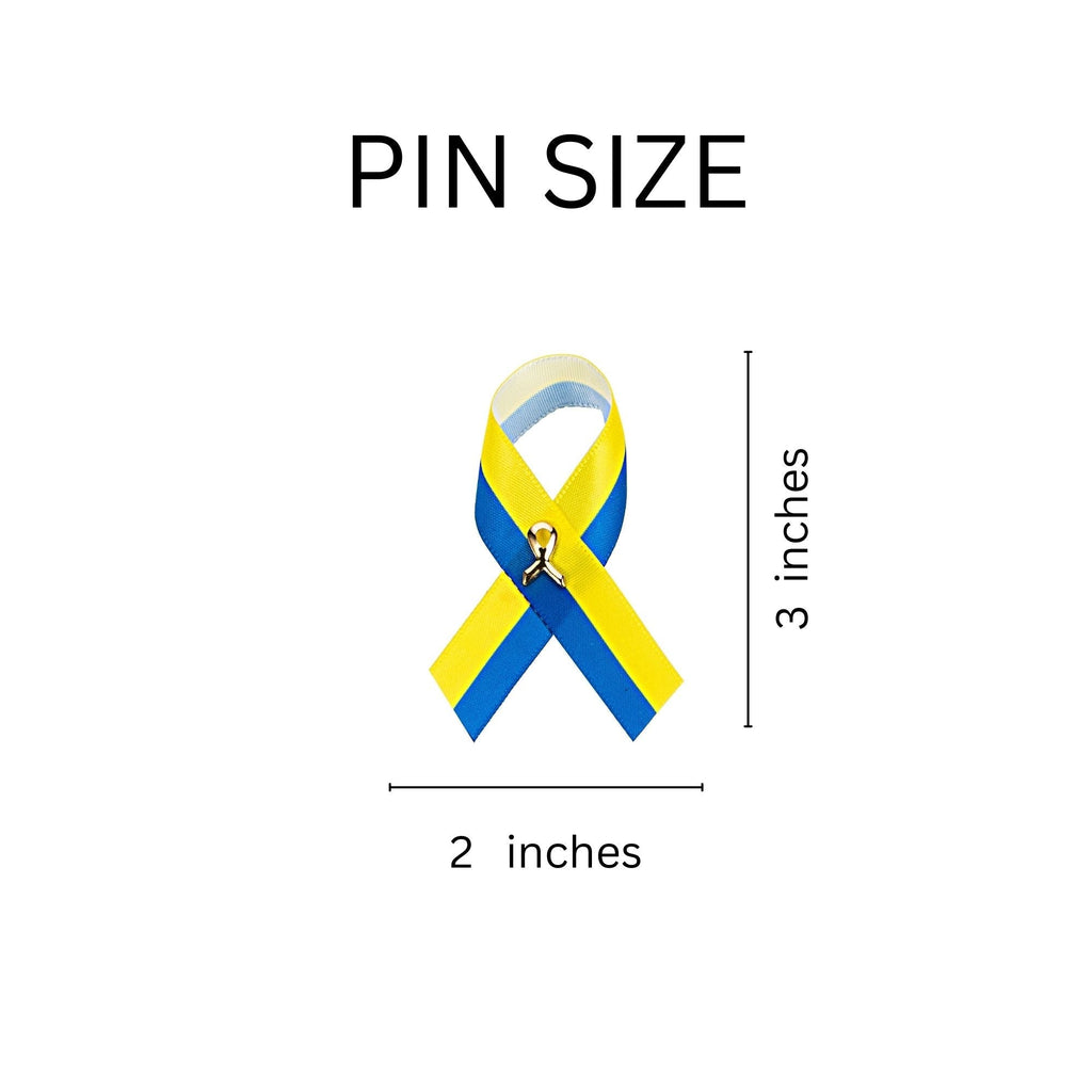 10 Pack Satin Blue & Yellow Ribbon Pins The Awareness Company