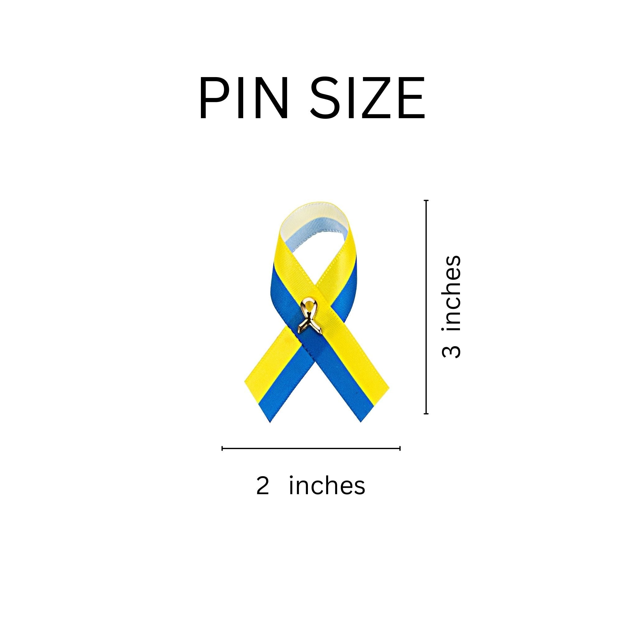 Satin Blue & Yellow Ribbon Pins The Awareness Company
