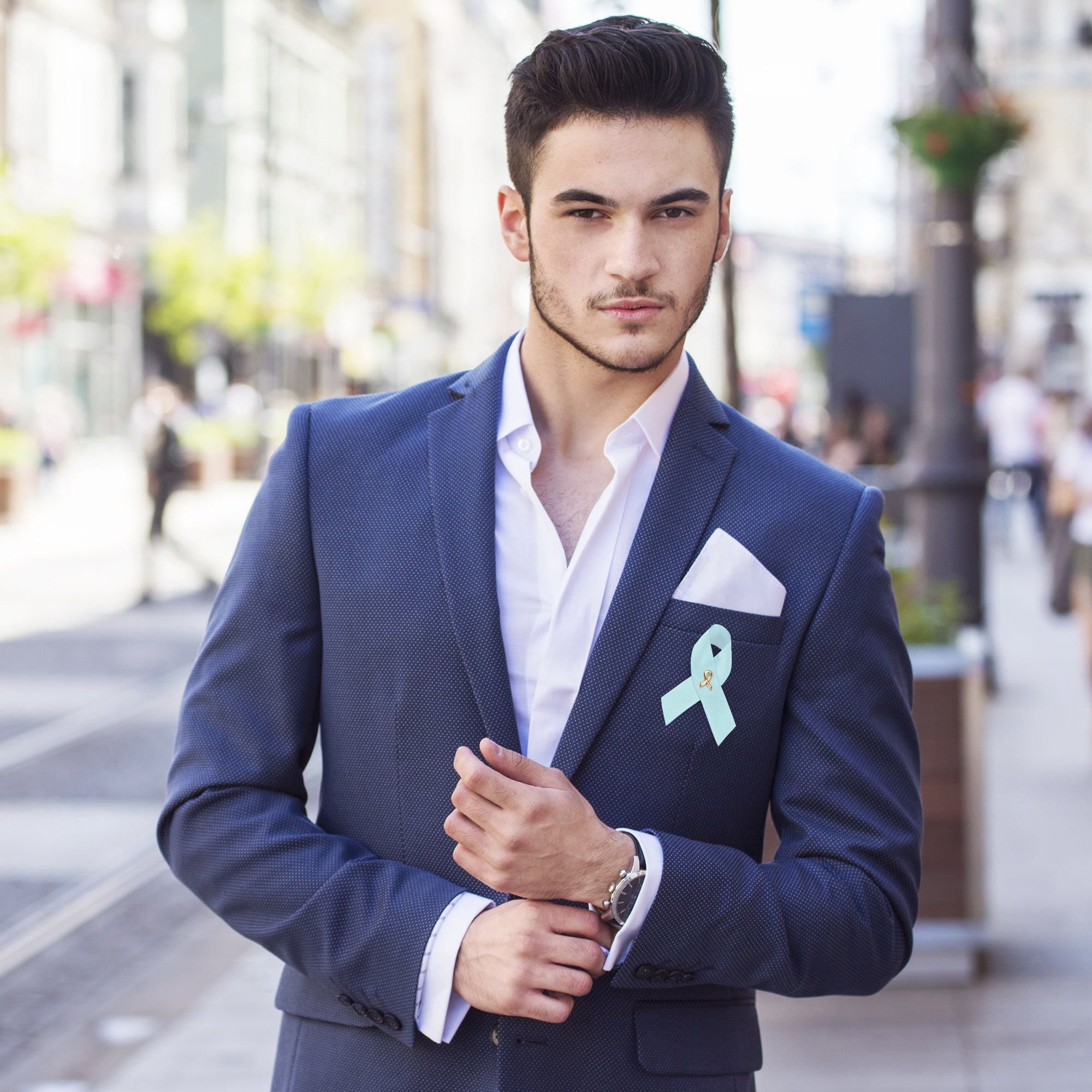 Satin Light Blue Ribbon Awareness Pins The Awareness Company