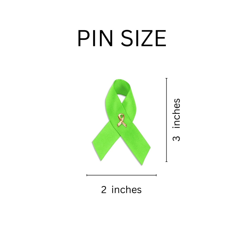 10 Pack Satin Lime Green Awareness Ribbon Pins The Awareness Company