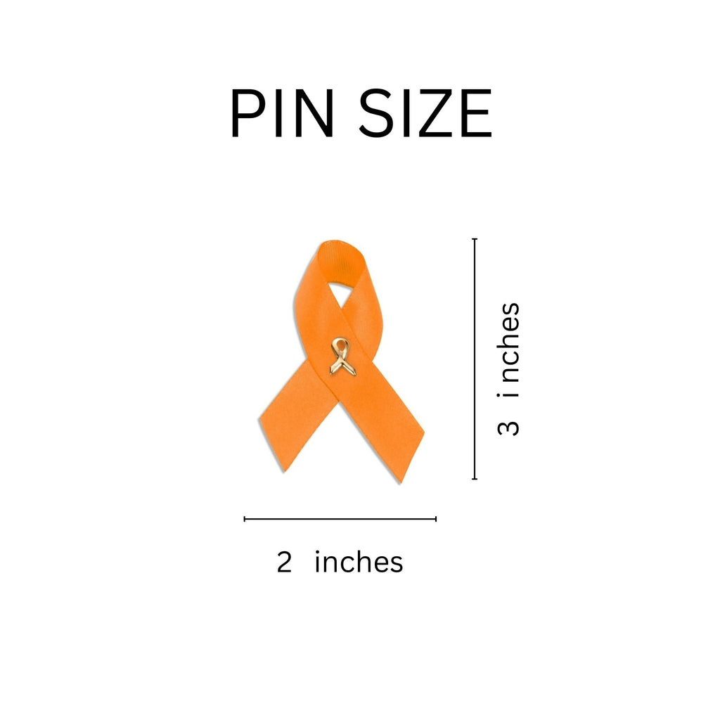 10 Pack Satin Orange Ribbon Awareness Pins The Awareness Company