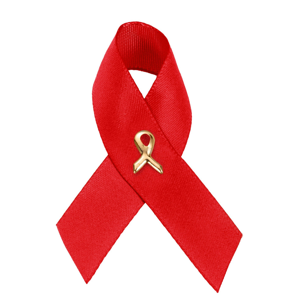 10 Pack Satin Red Ribbon Awareness Pins The Awareness Company