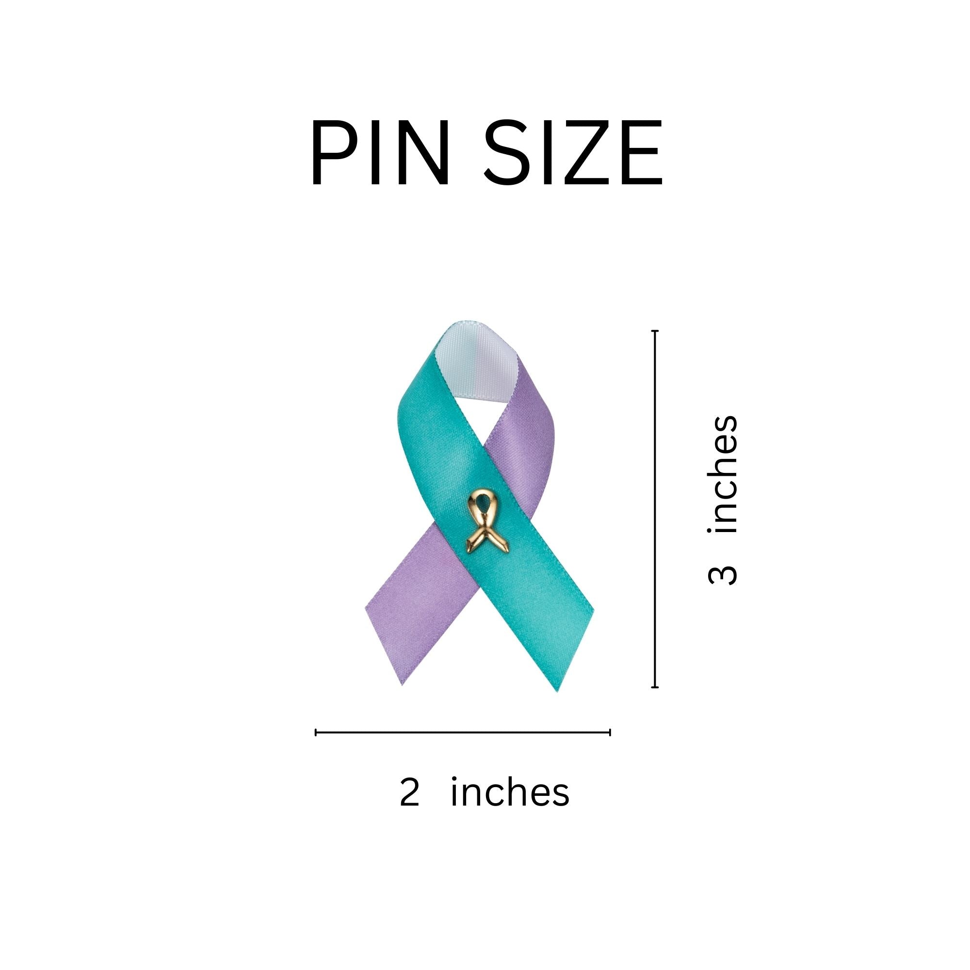 10 Pack Satin Teal & Purple Ribbon Pins for Suicide & Sexual Assault The Awareness Company