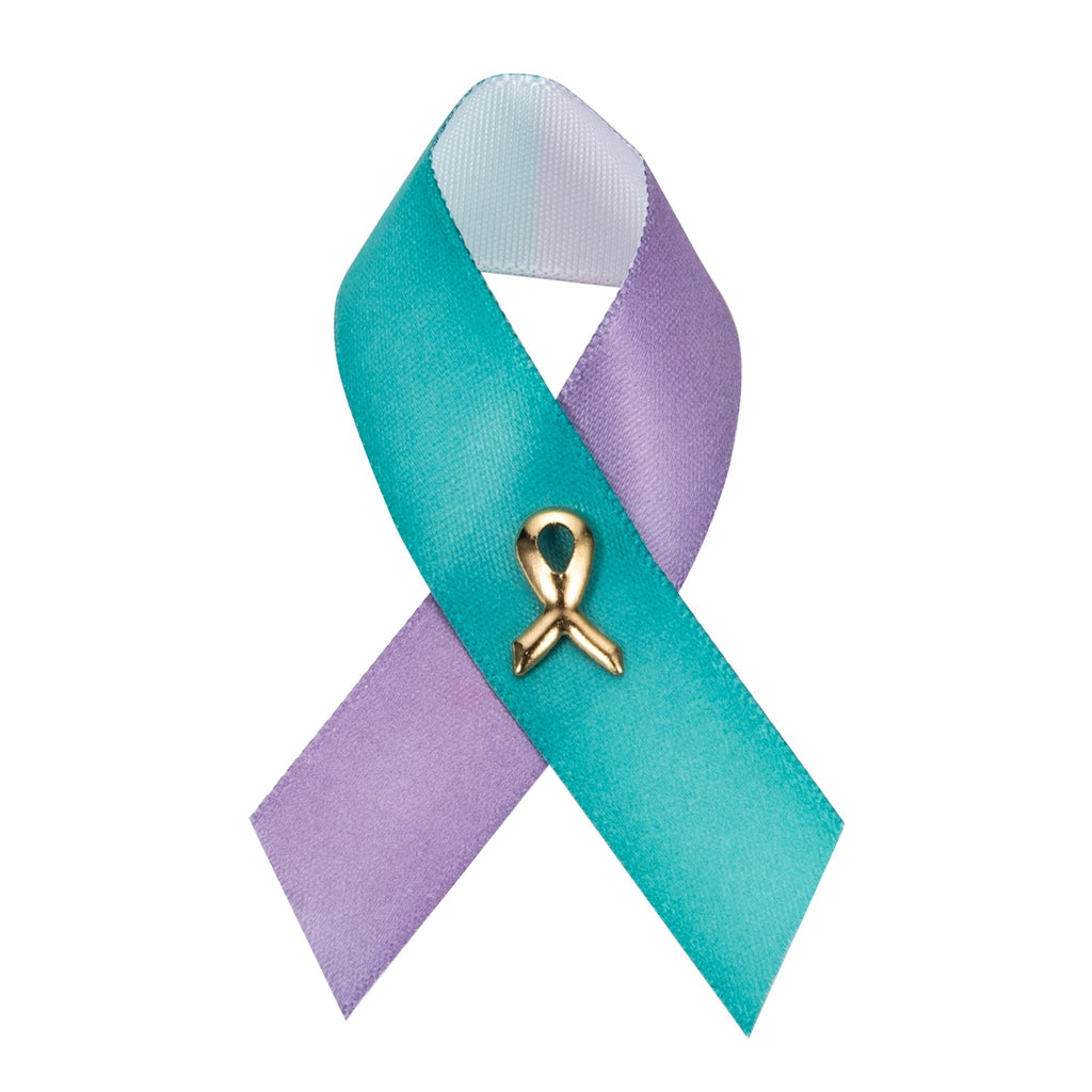 Satin Teal & Purple Ribbon Pins The Awareness Company