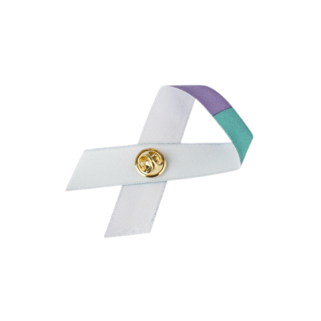 10 Pack Satin Teal & Purple Ribbon Pins for Suicide & Sexual Assault The Awareness Company