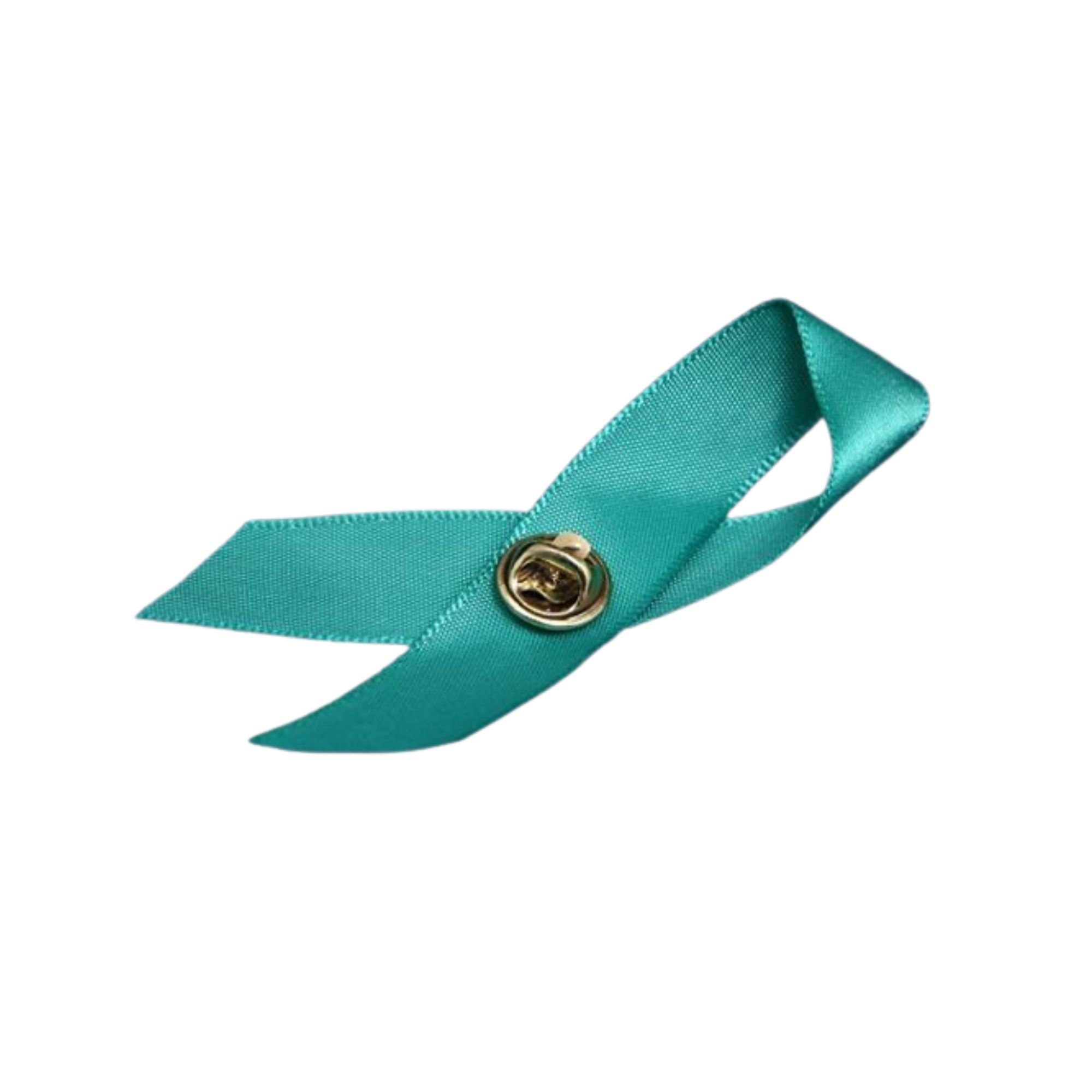 10 Pack Satin Teal Ribbon Pins for Ovarian Cancer, PTSD, Rape The Awareness Company