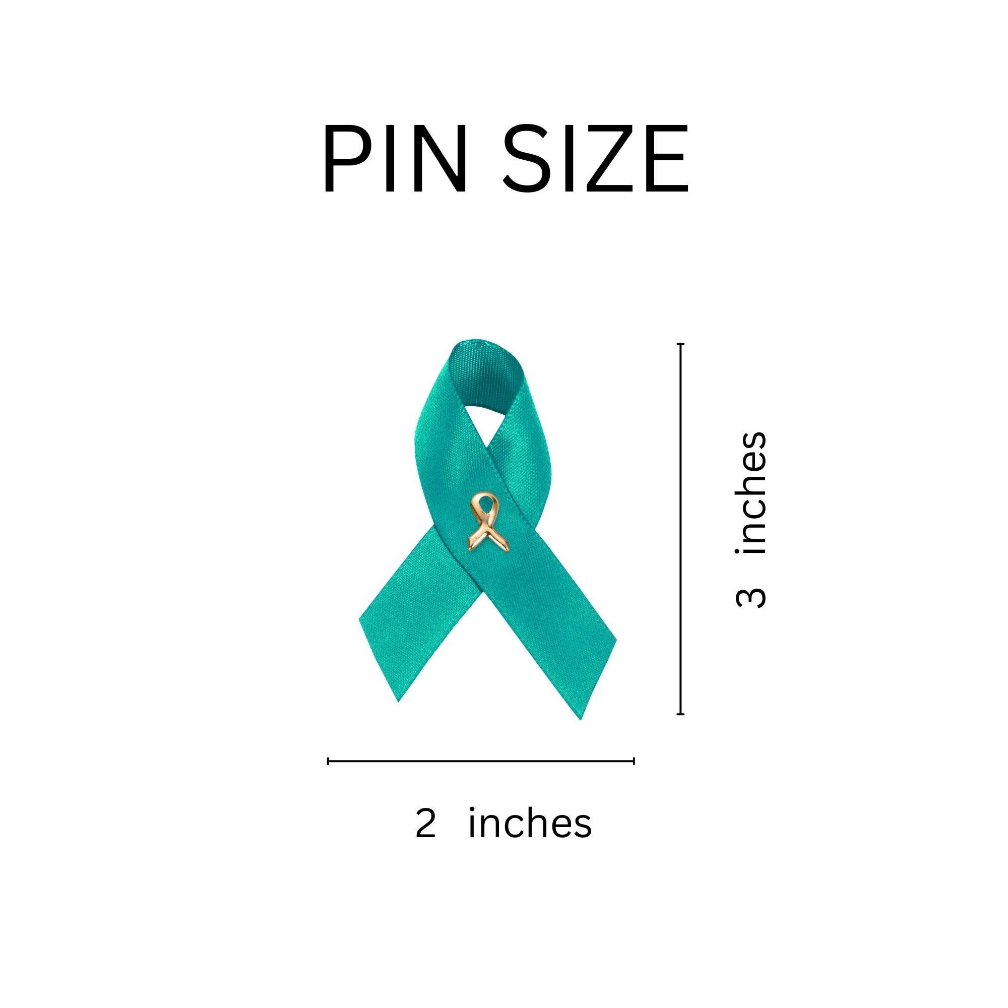 10 Pack Satin Teal Ribbon Pins for Ovarian Cancer, PTSD, Rape The Awareness Company