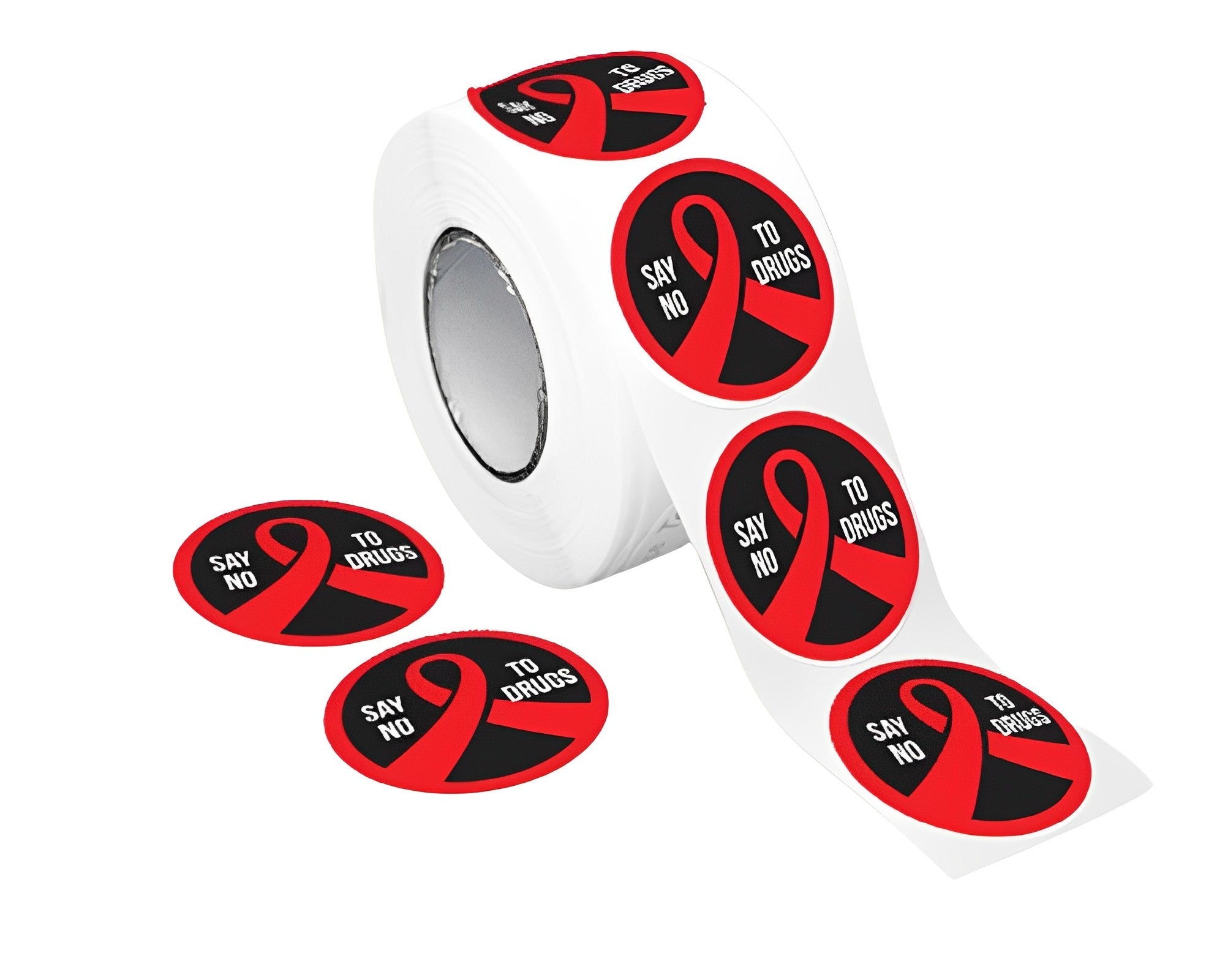Say No To Drugs Red Ribbon week Circle Stickers (250 Stickers) The Awareness Company